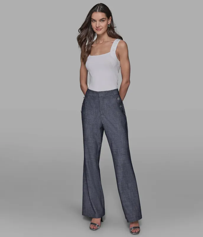CHAMBRAY WIDE LEG PANTS sold by Karl Lagerfeld Paris