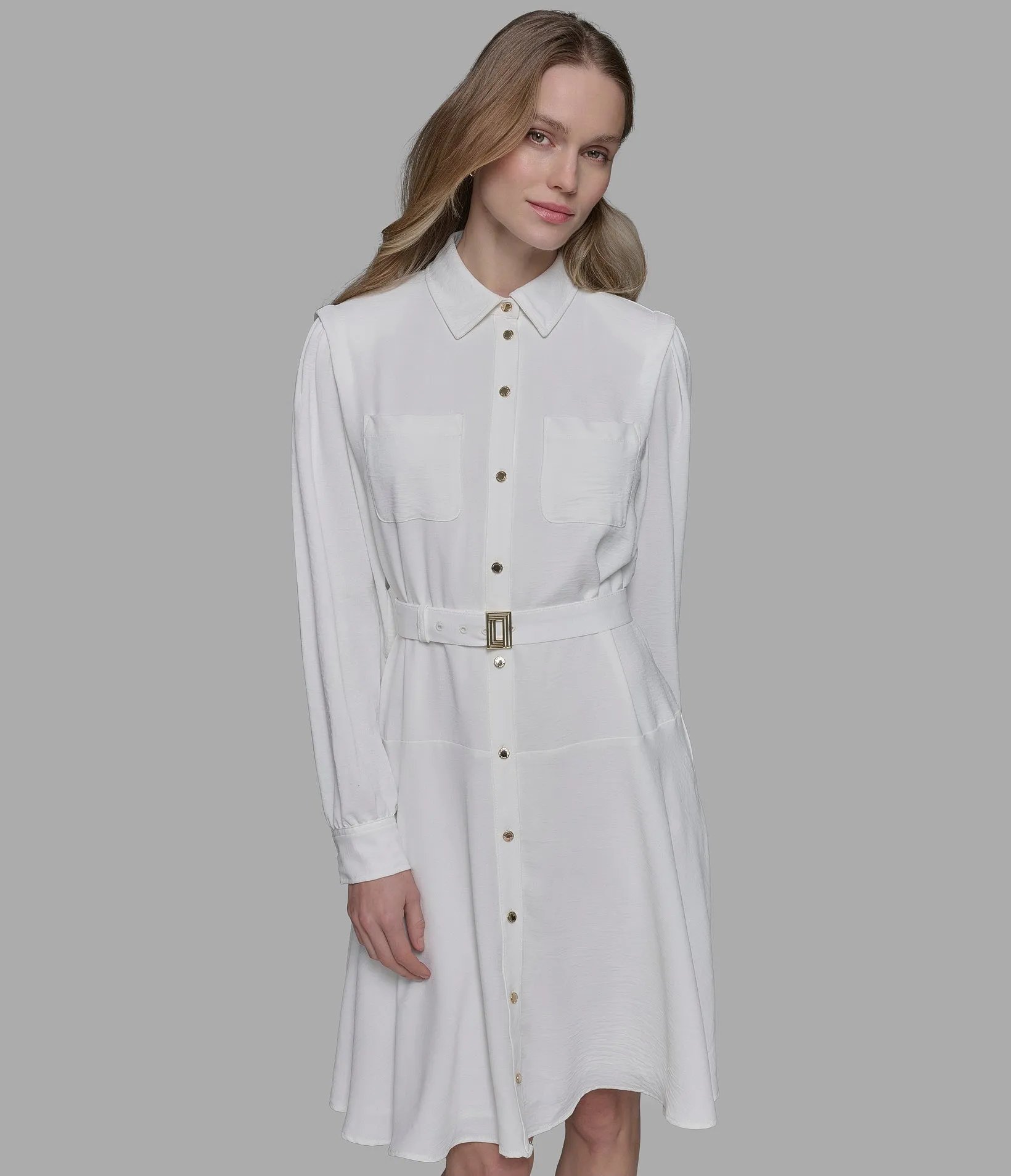 LONG SLEEVE BELTED SHIRT DRESS sold by Karl Lagerfeld Paris product image thumbnail 3