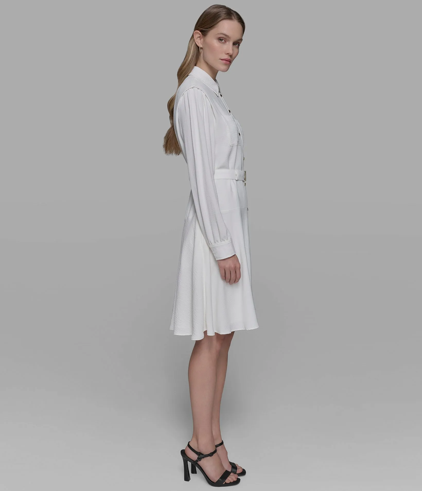 LONG SLEEVE BELTED SHIRT DRESS sold by Karl Lagerfeld Paris product image thumbnail 4
