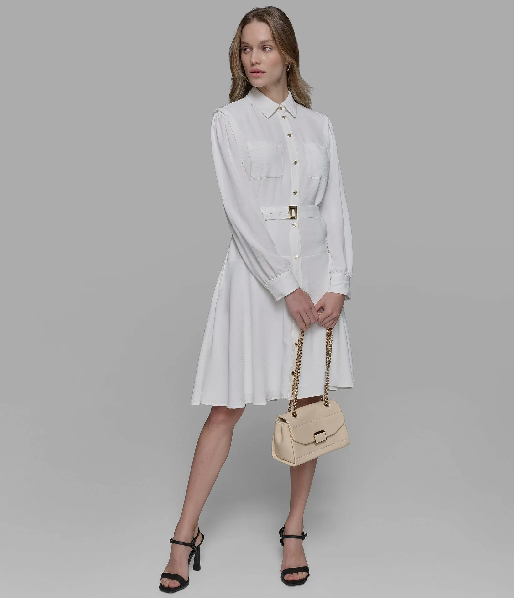 LONG SLEEVE BELTED SHIRT DRESS sold by Karl Lagerfeld Paris product image thumbnail 5