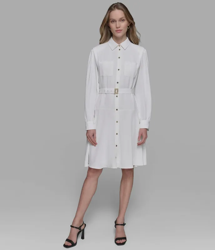 LONG SLEEVE BELTED SHIRT DRESS sold by Karl Lagerfeld Paris
