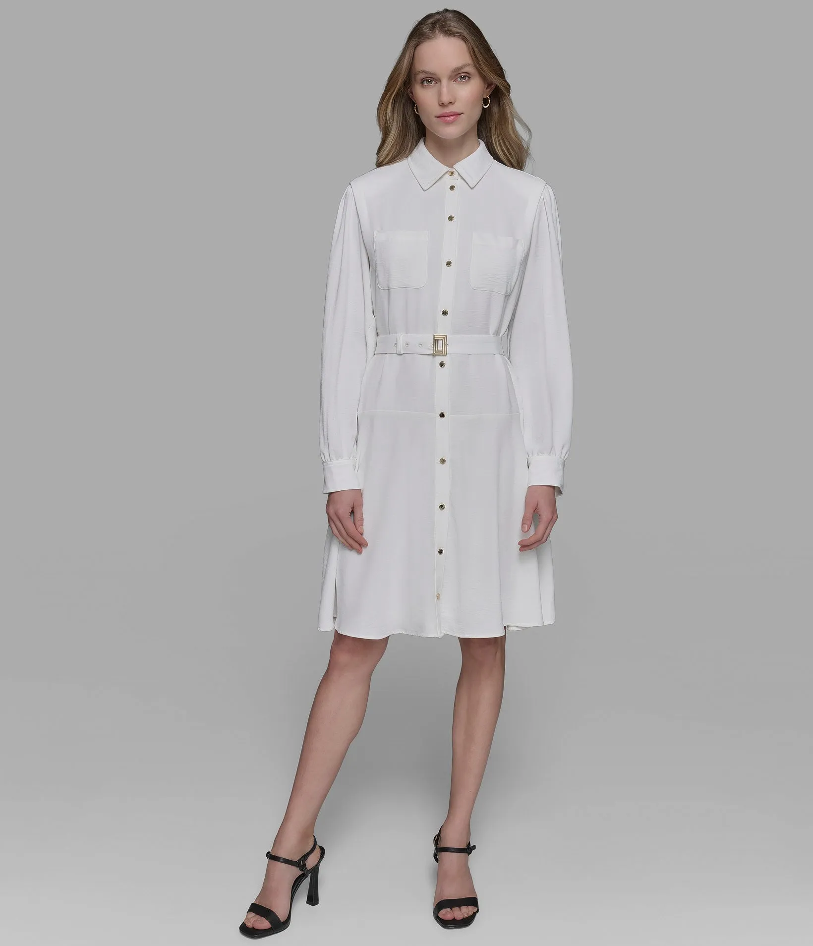 LONG SLEEVE BELTED SHIRT DRESS sold by Karl Lagerfeld Paris