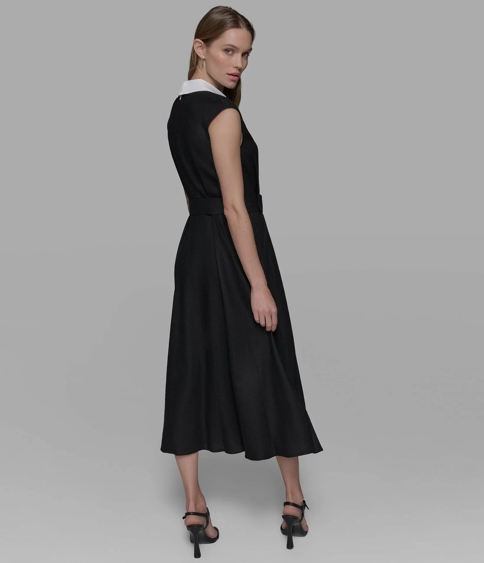 SLEEVELESS BELTED MIDI LINEN DRESS sold by Karl Lagerfeld Paris product image thumbnail 2