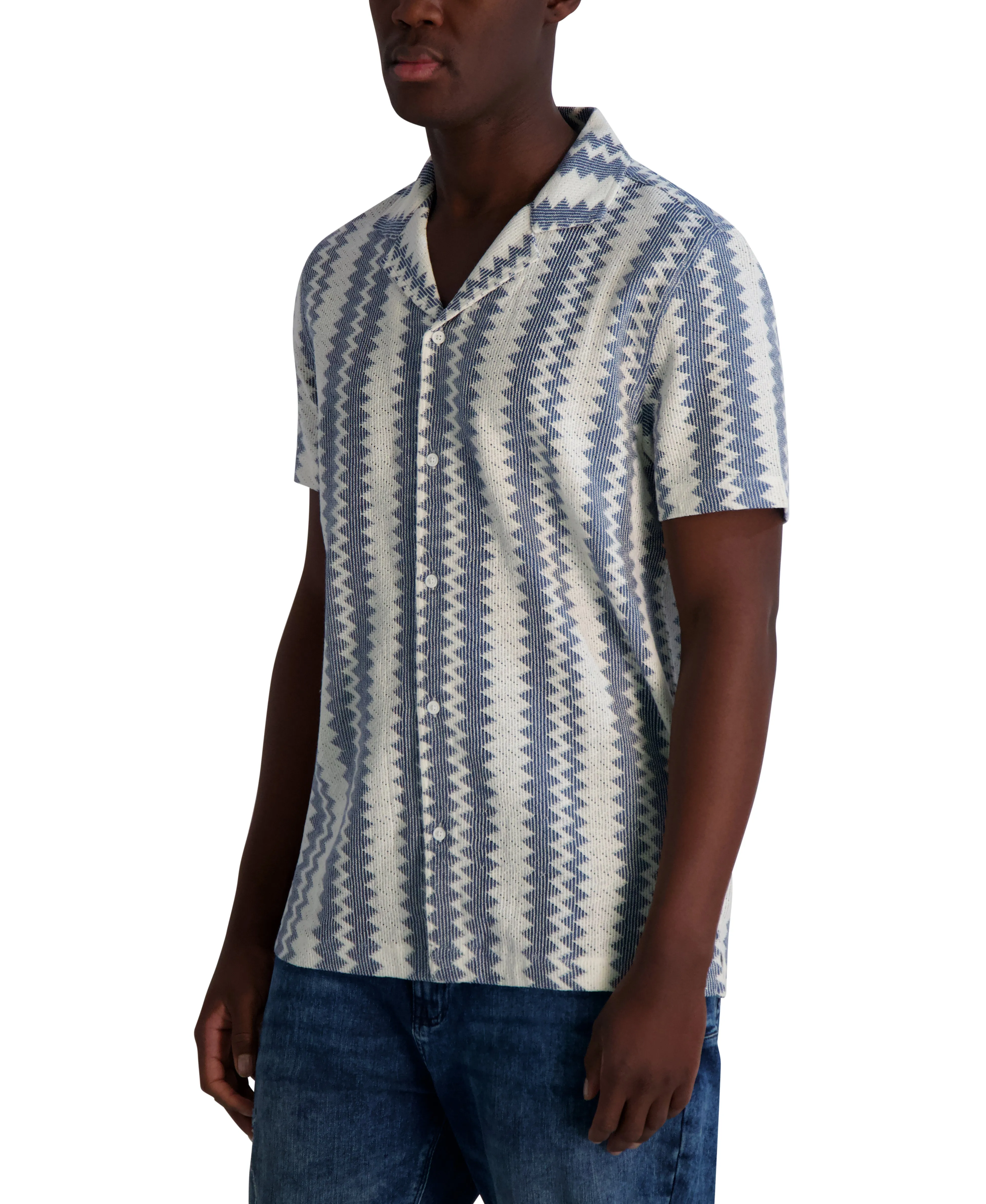 SHORT SLEEVE OPEN WEAVE CAMP SHIRT sold by Karl Lagerfeld Paris product image thumbnail 3
