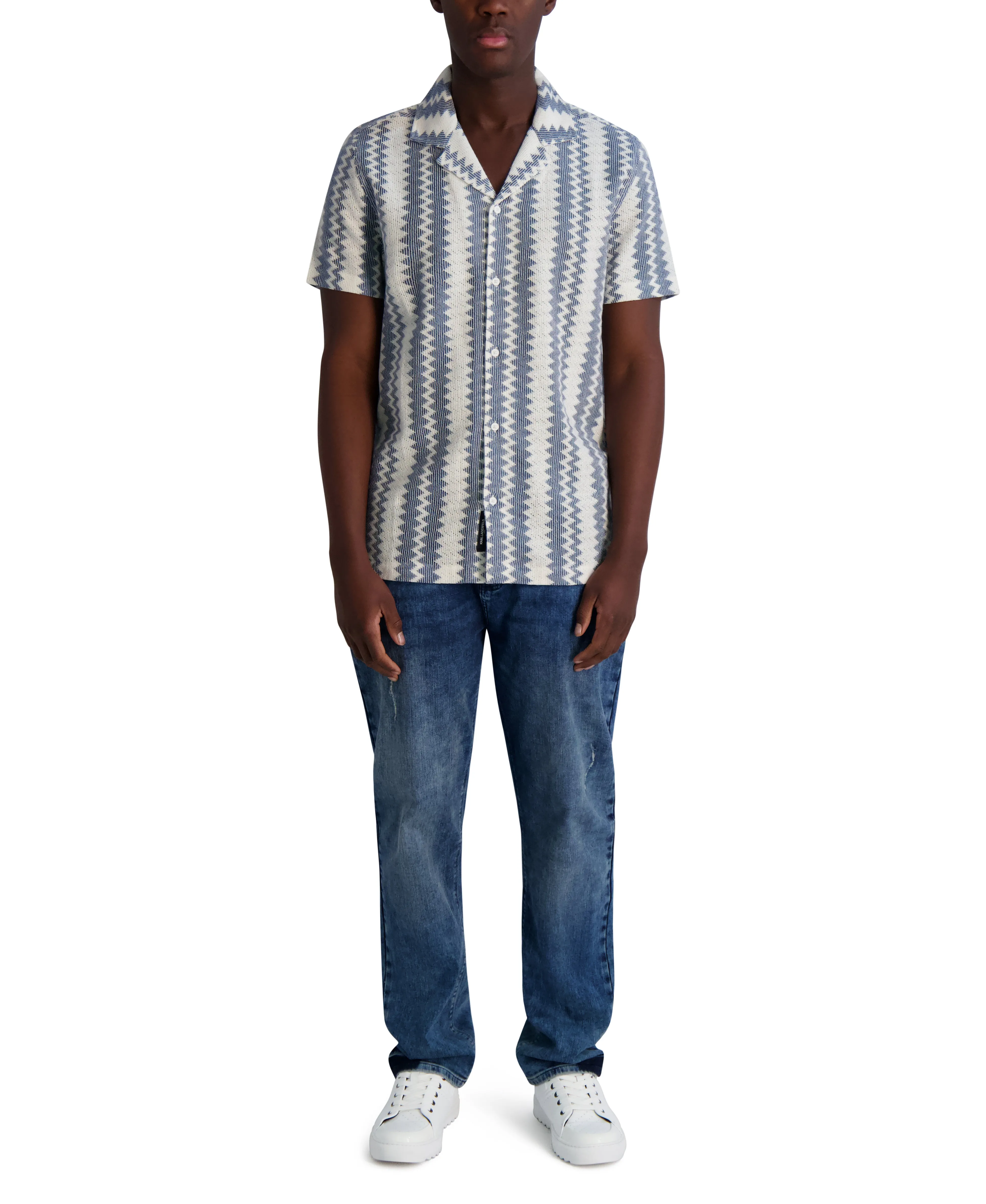 SHORT SLEEVE OPEN WEAVE CAMP SHIRT sold by Karl Lagerfeld Paris product image thumbnail 4