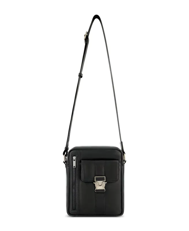 LEATHER SQUARE CROSSBODY BAG WITH FRONT POCKET sold by Karl Lagerfeld Paris