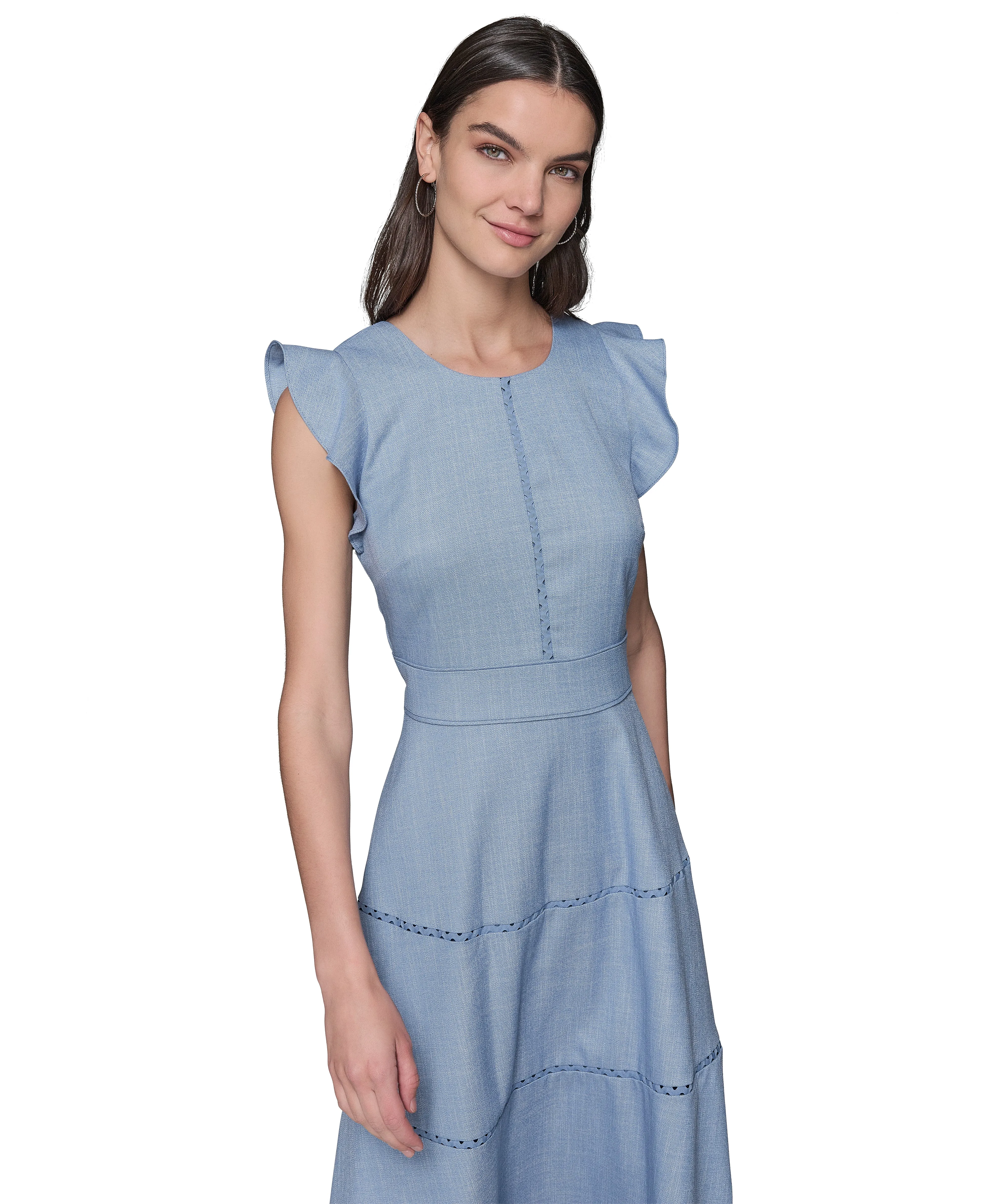 FLUTTER SLEEVE CHAMBRAY MIDI DRESS sold by Karl Lagerfeld Paris product image thumbnail 4