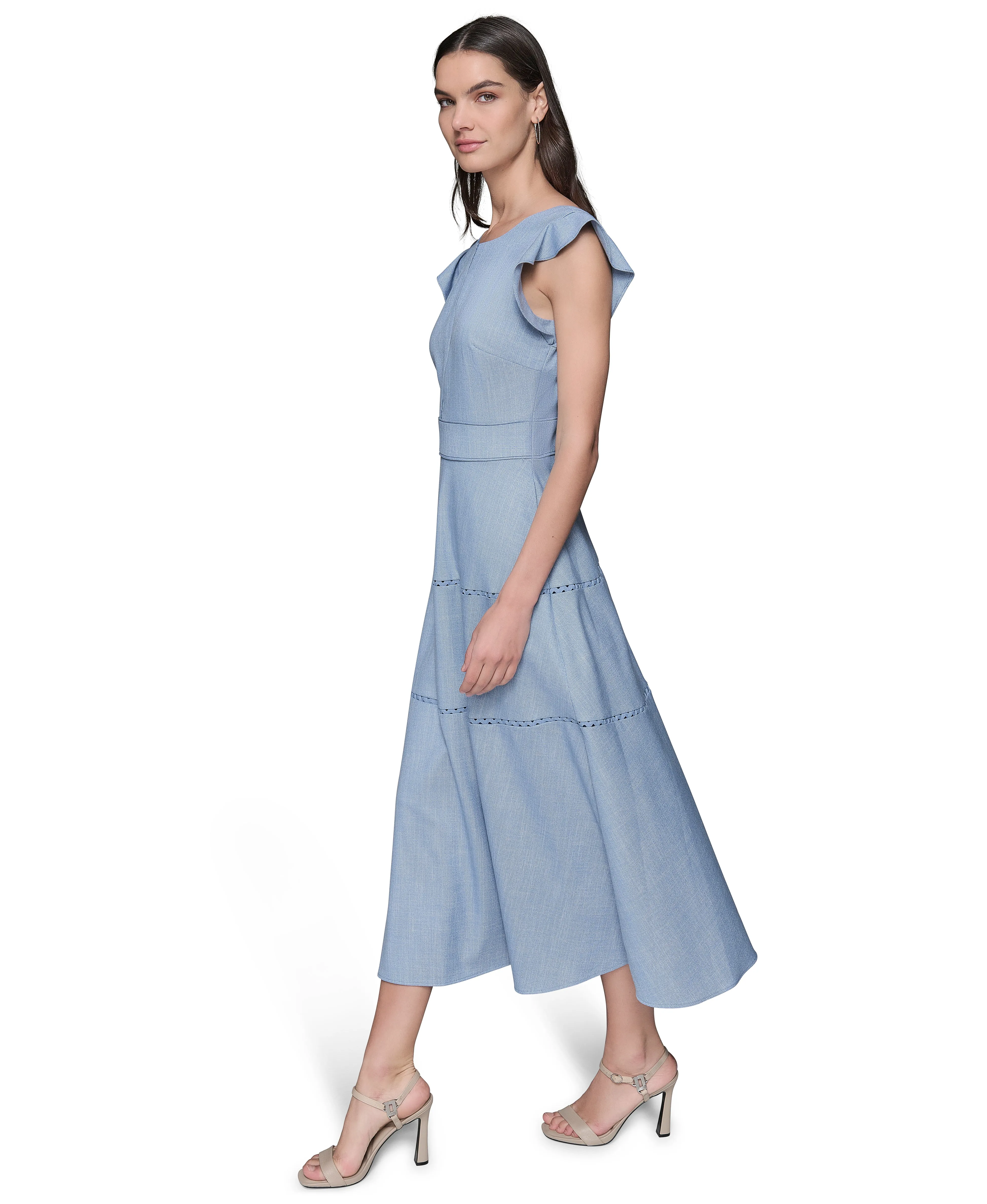 FLUTTER SLEEVE CHAMBRAY MIDI DRESS sold by Karl Lagerfeld Paris product image thumbnail 3