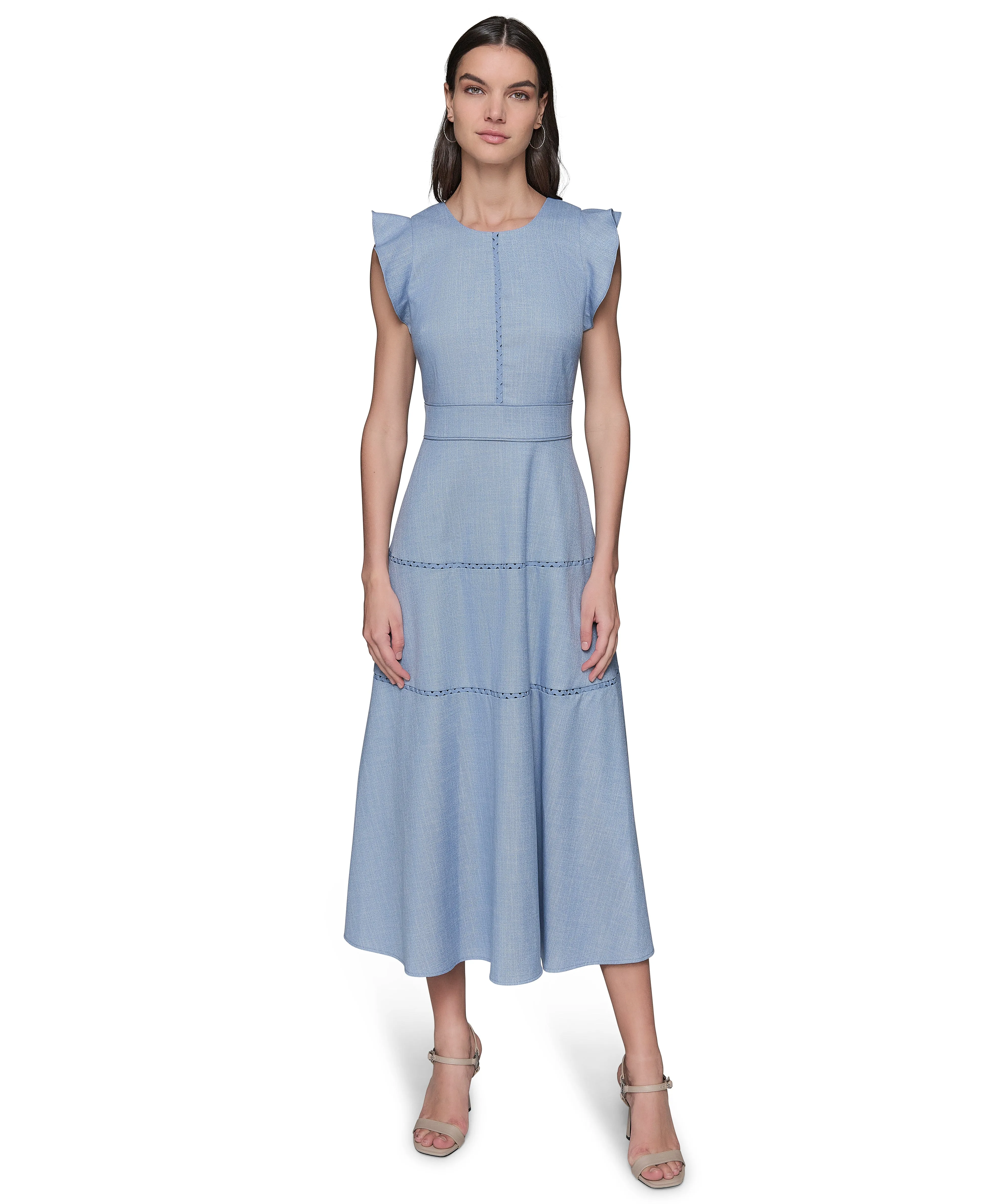FLUTTER SLEEVE CHAMBRAY MIDI DRESS sold by Karl Lagerfeld Paris