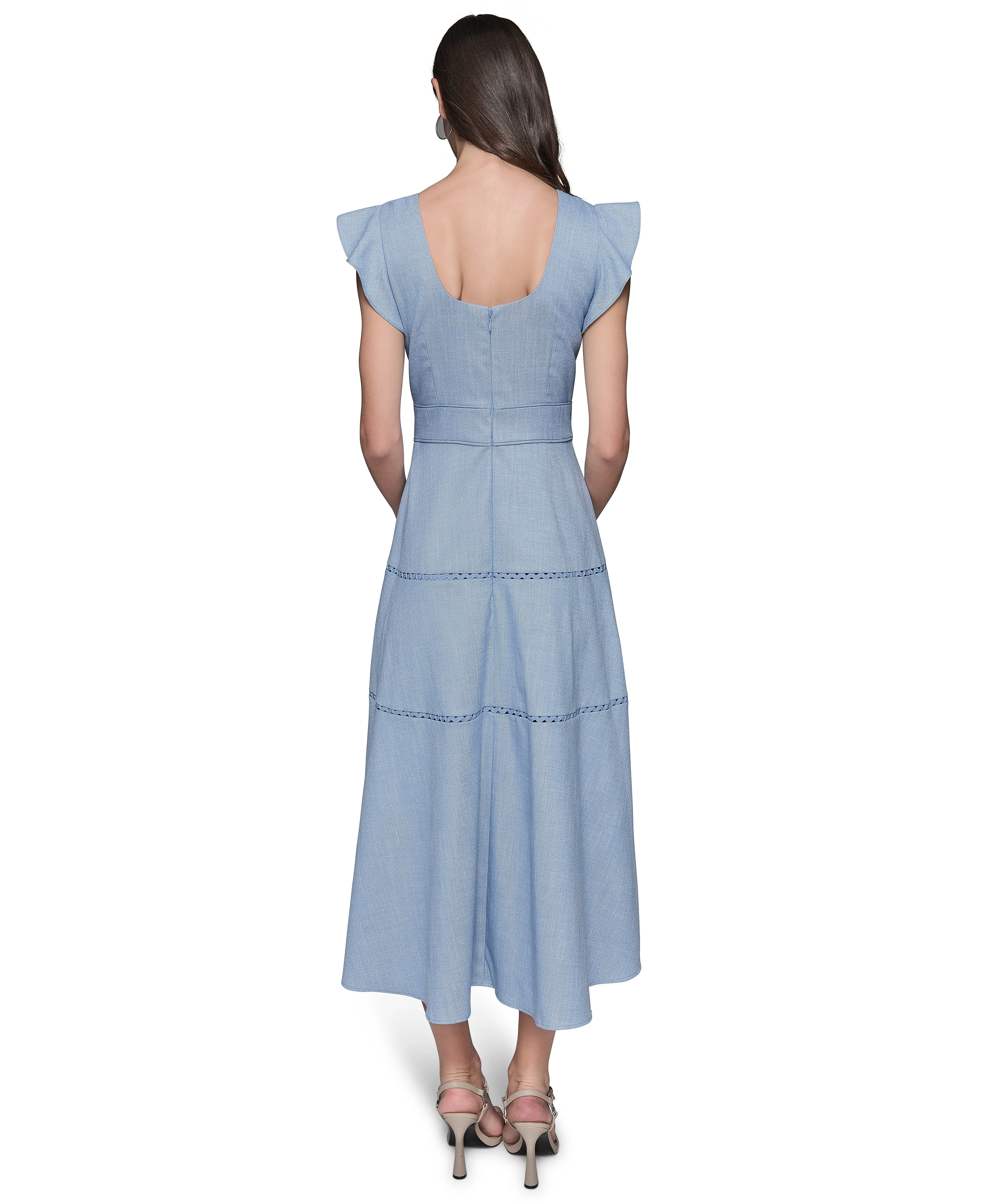 FLUTTER SLEEVE CHAMBRAY MIDI DRESS sold by Karl Lagerfeld Paris product image thumbnail 2