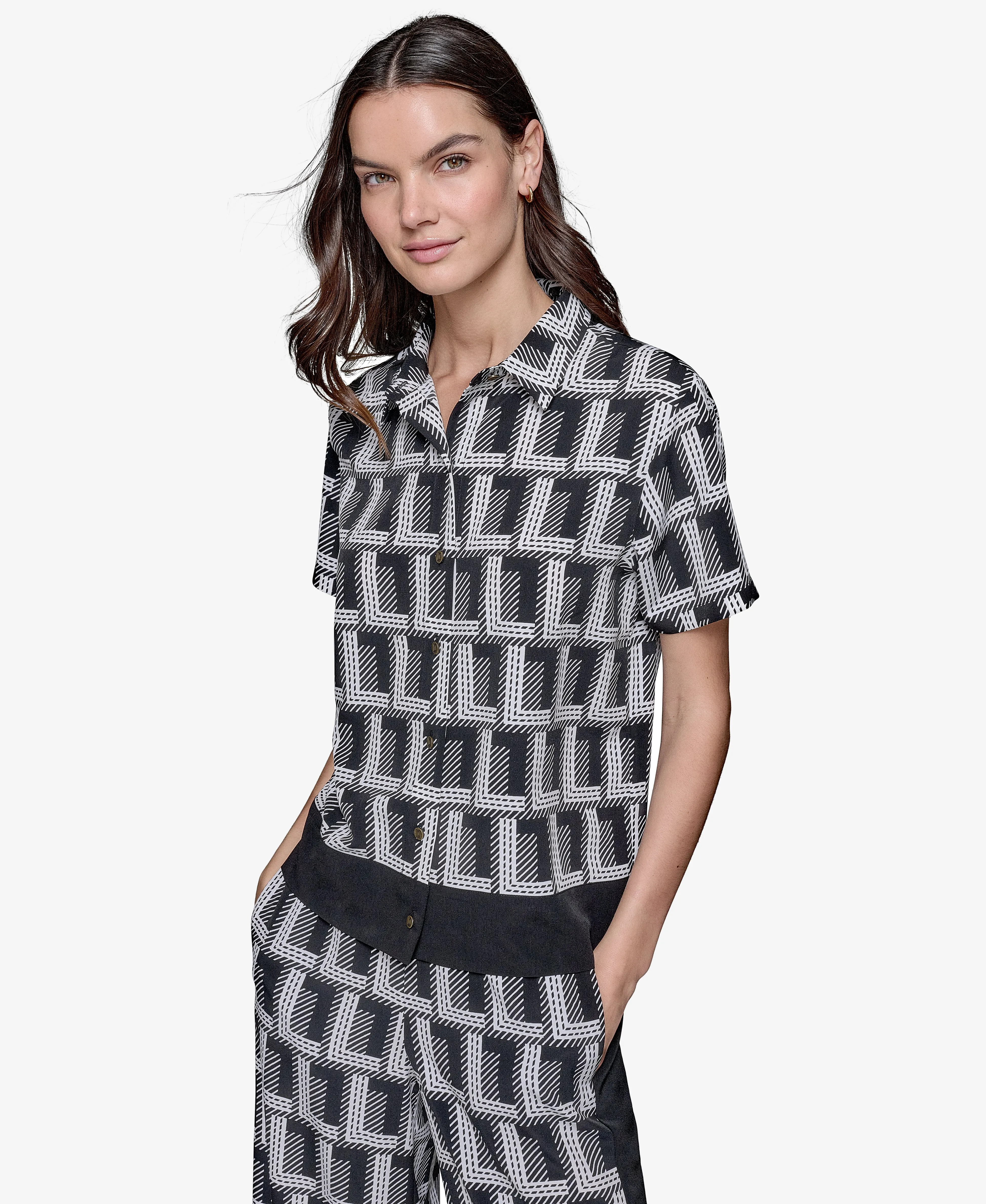 GEO PRINT CAMP SHIRT sold by Karl Lagerfeld Paris