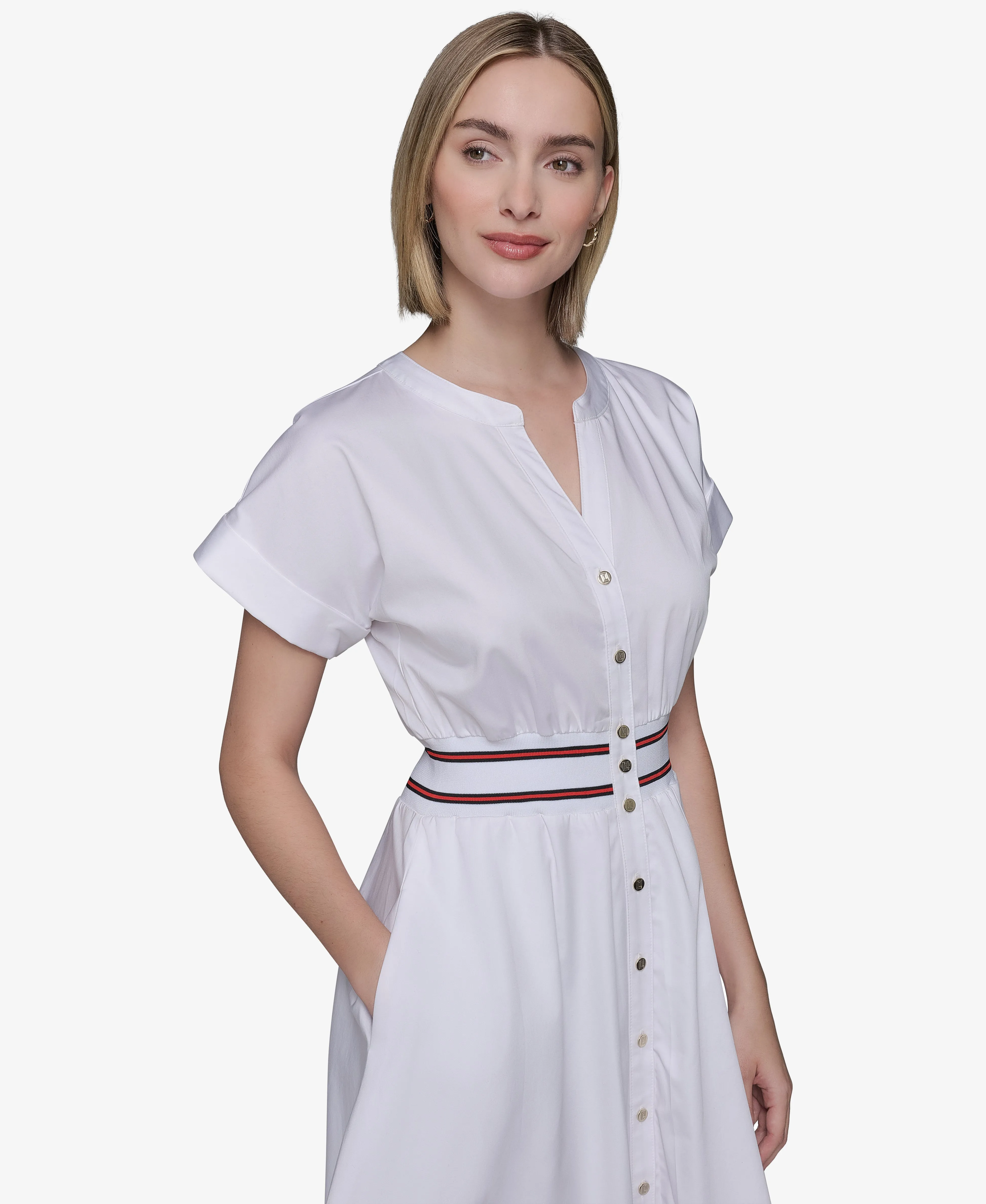 COLLARLESS MIDI SHIRT DRESS sold by Karl Lagerfeld Paris product image thumbnail 4