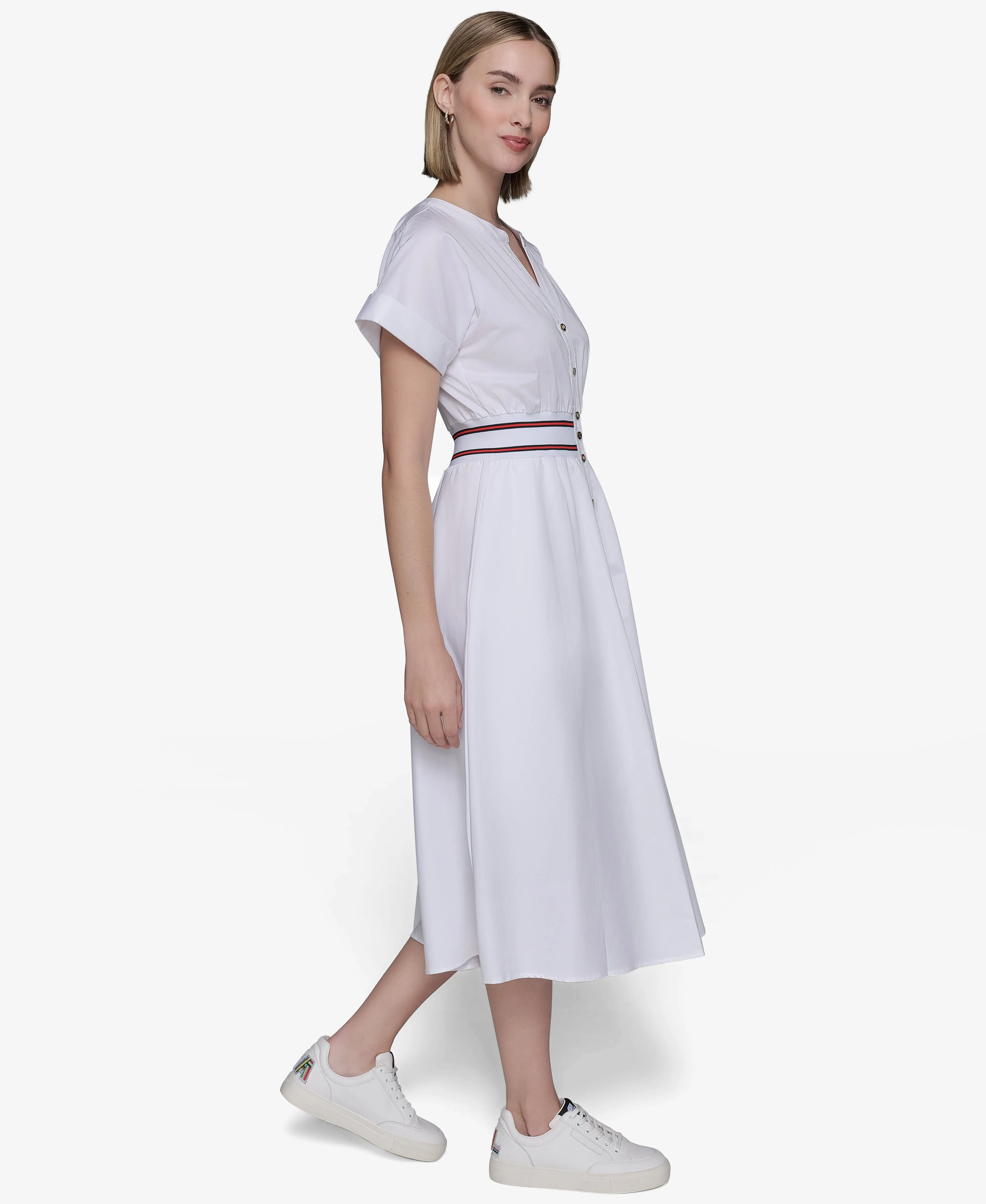 COLLARLESS MIDI SHIRT DRESS sold by Karl Lagerfeld Paris product image thumbnail 3