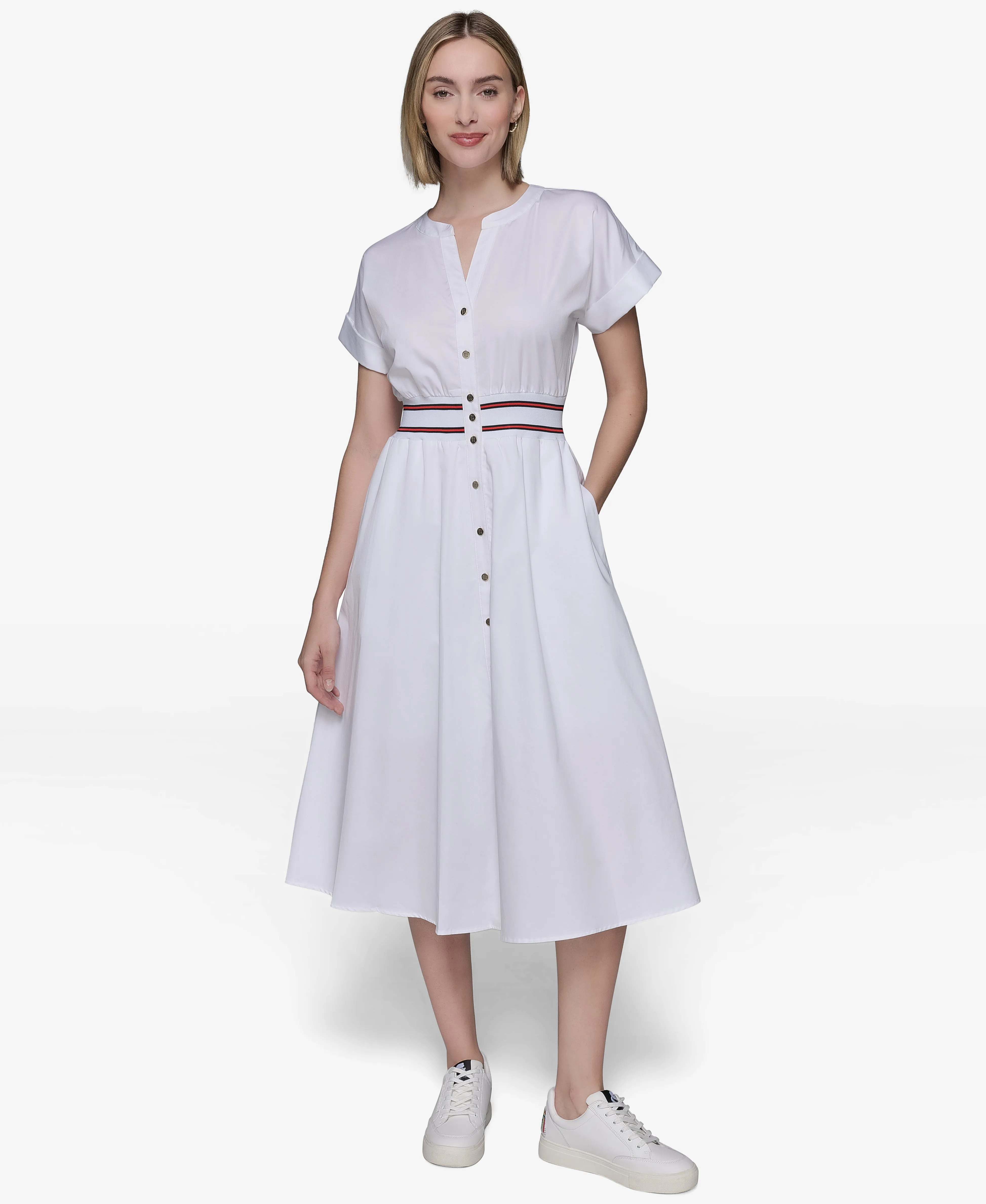 COLLARLESS MIDI SHIRT DRESS sold by Karl Lagerfeld Paris