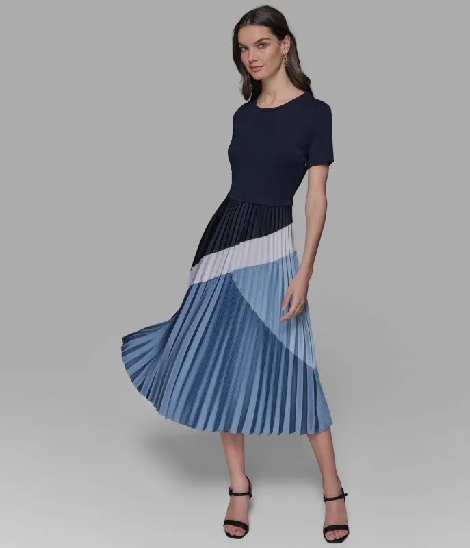 SHORT SLEEVE PLEATED MIDI DRESS sold by Karl Lagerfeld Paris