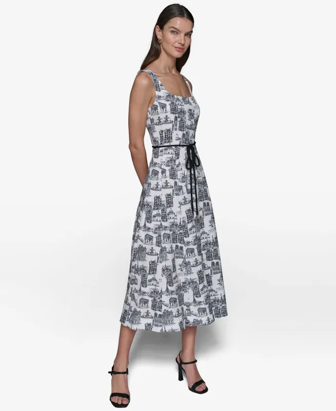 SLEEVELESS PRINTED PARIS TOILE DRESS sold by Karl Lagerfeld Paris