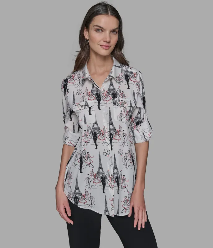LONG SLEEVE BUTTON FRONT BLOUSE sold by Karl Lagerfeld Paris