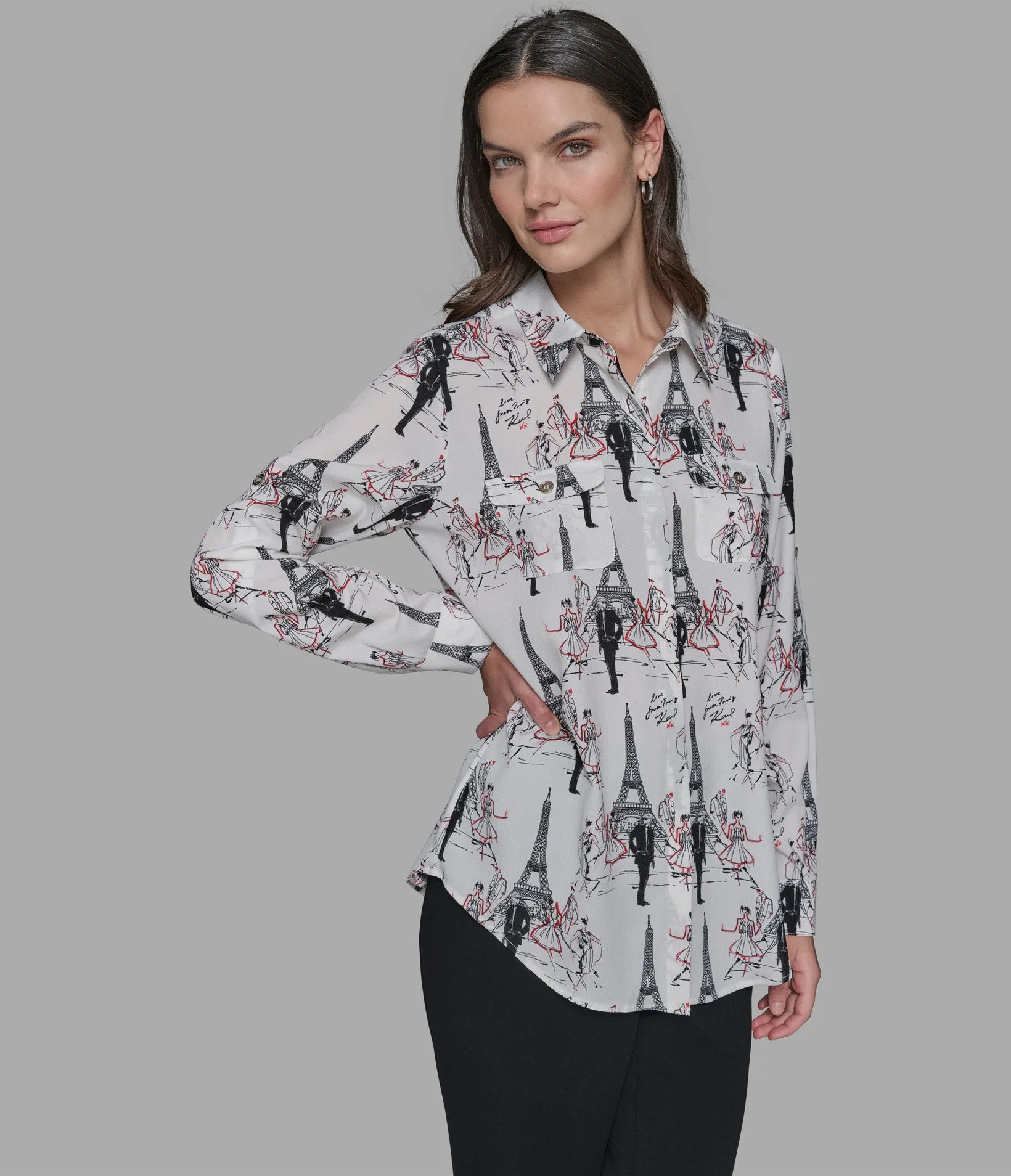 LONG SLEEVE BUTTON FRONT BLOUSE sold by Karl Lagerfeld Paris product image thumbnail 4