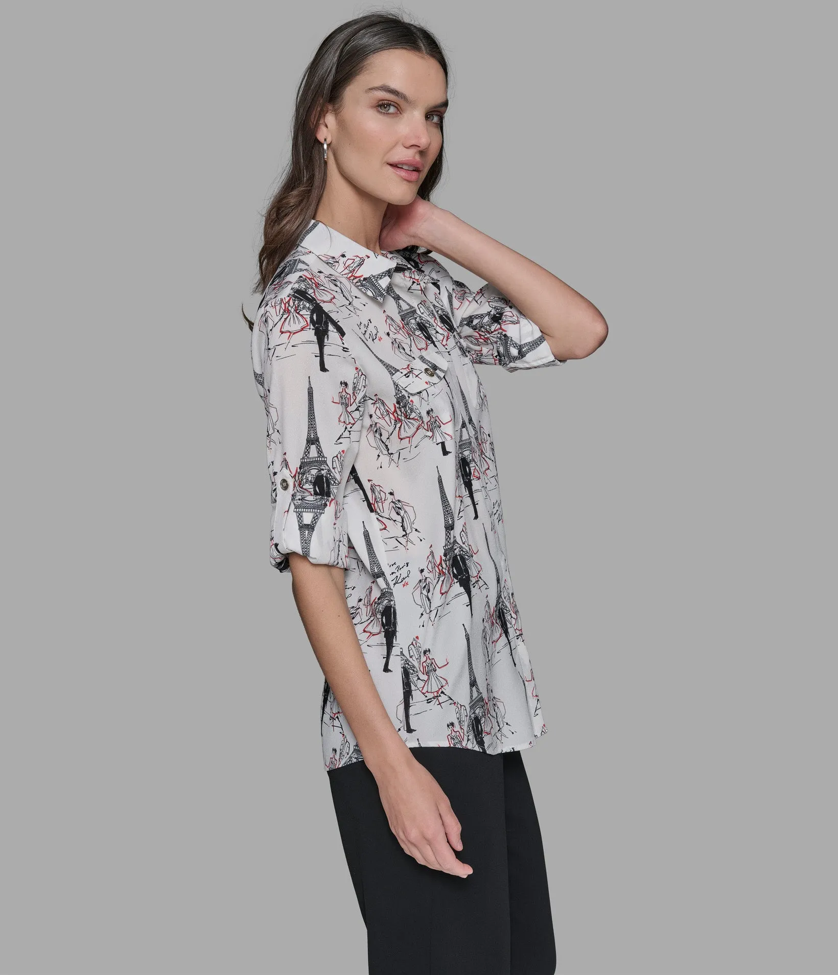 LONG SLEEVE BUTTON FRONT BLOUSE sold by Karl Lagerfeld Paris product image thumbnail 3