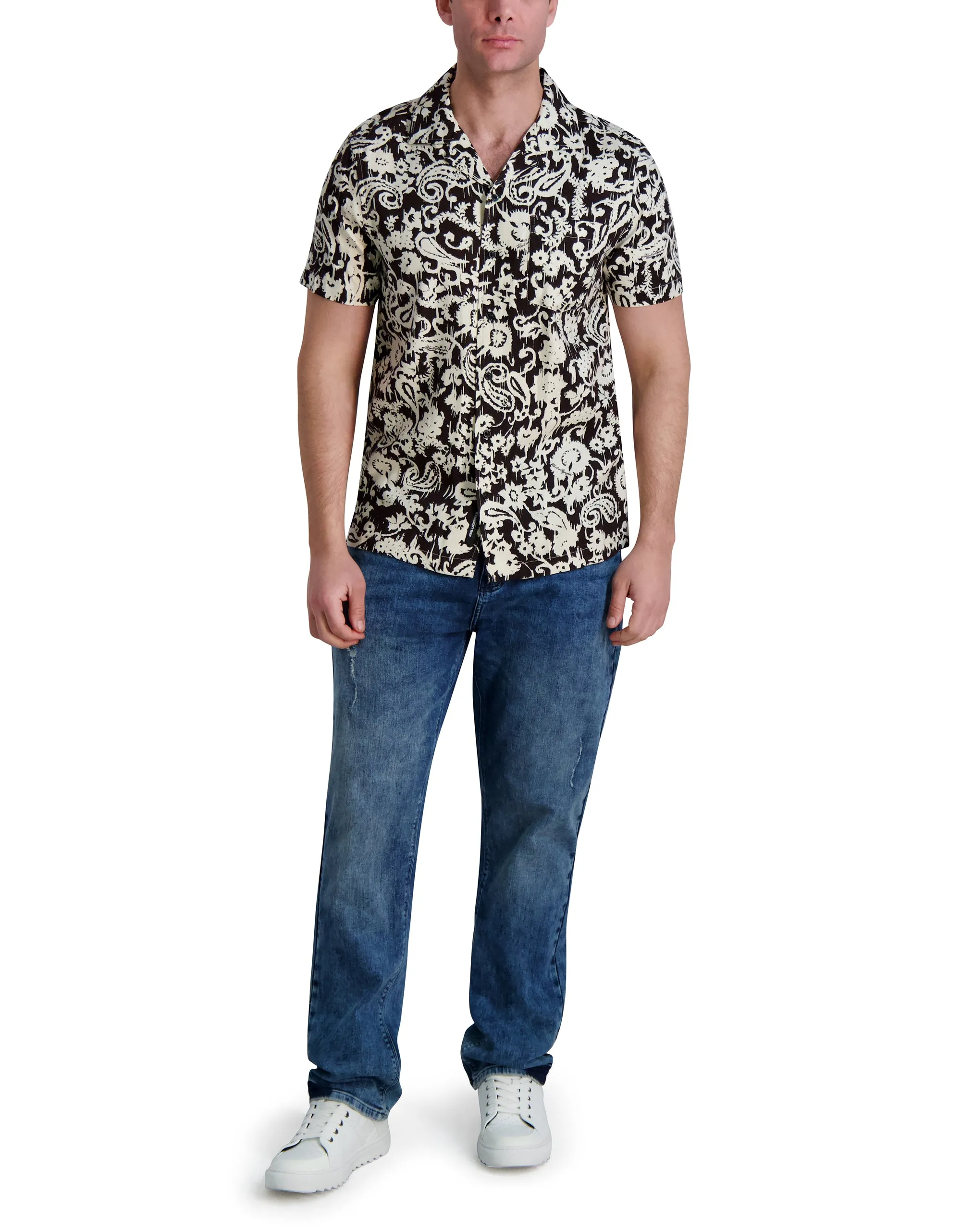FLORAL PRINT SHORT SLEEVE CAMP SHIRT sold by Karl Lagerfeld Paris product image thumbnail 4
