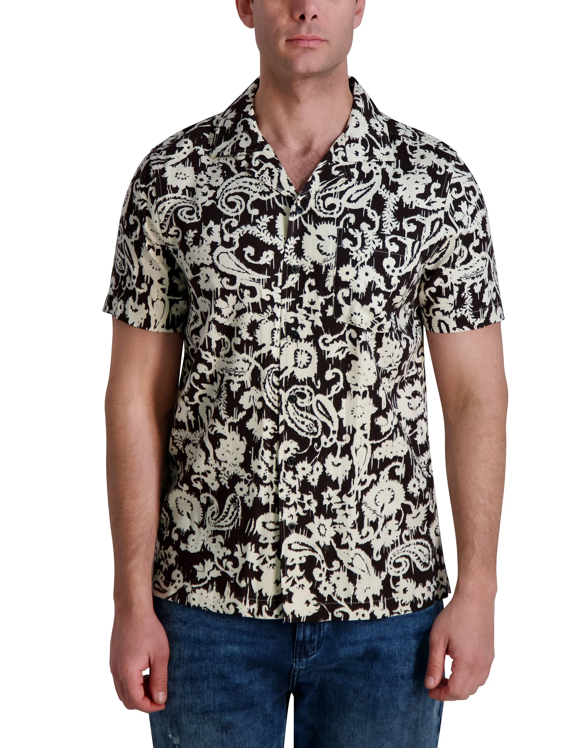 FLORAL PRINT SHORT SLEEVE CAMP SHIRT sold by Karl Lagerfeld Paris