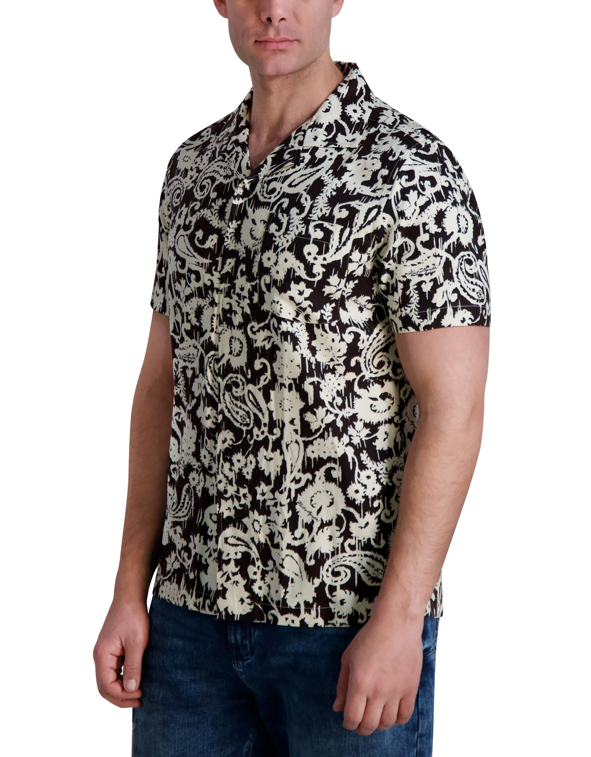 FLORAL PRINT SHORT SLEEVE CAMP SHIRT sold by Karl Lagerfeld Paris product image thumbnail 3