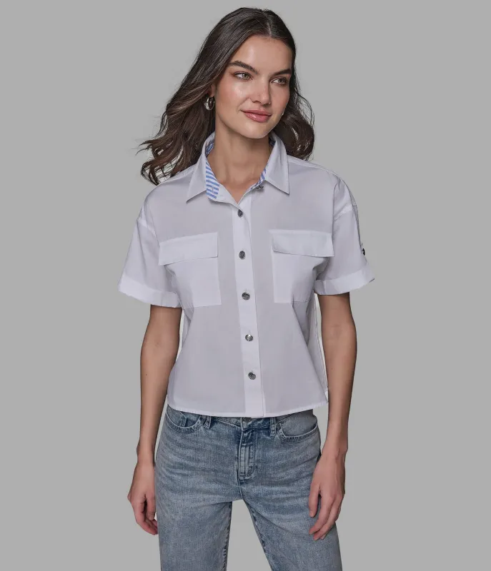 POPLIN BUTTON FRONT TOP sold by Karl Lagerfeld Paris