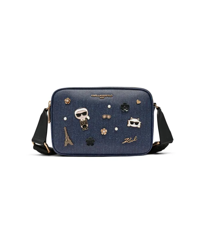 MAYBELLE DENIM CROSSBODY WITH PINS sold by Karl Lagerfeld Paris