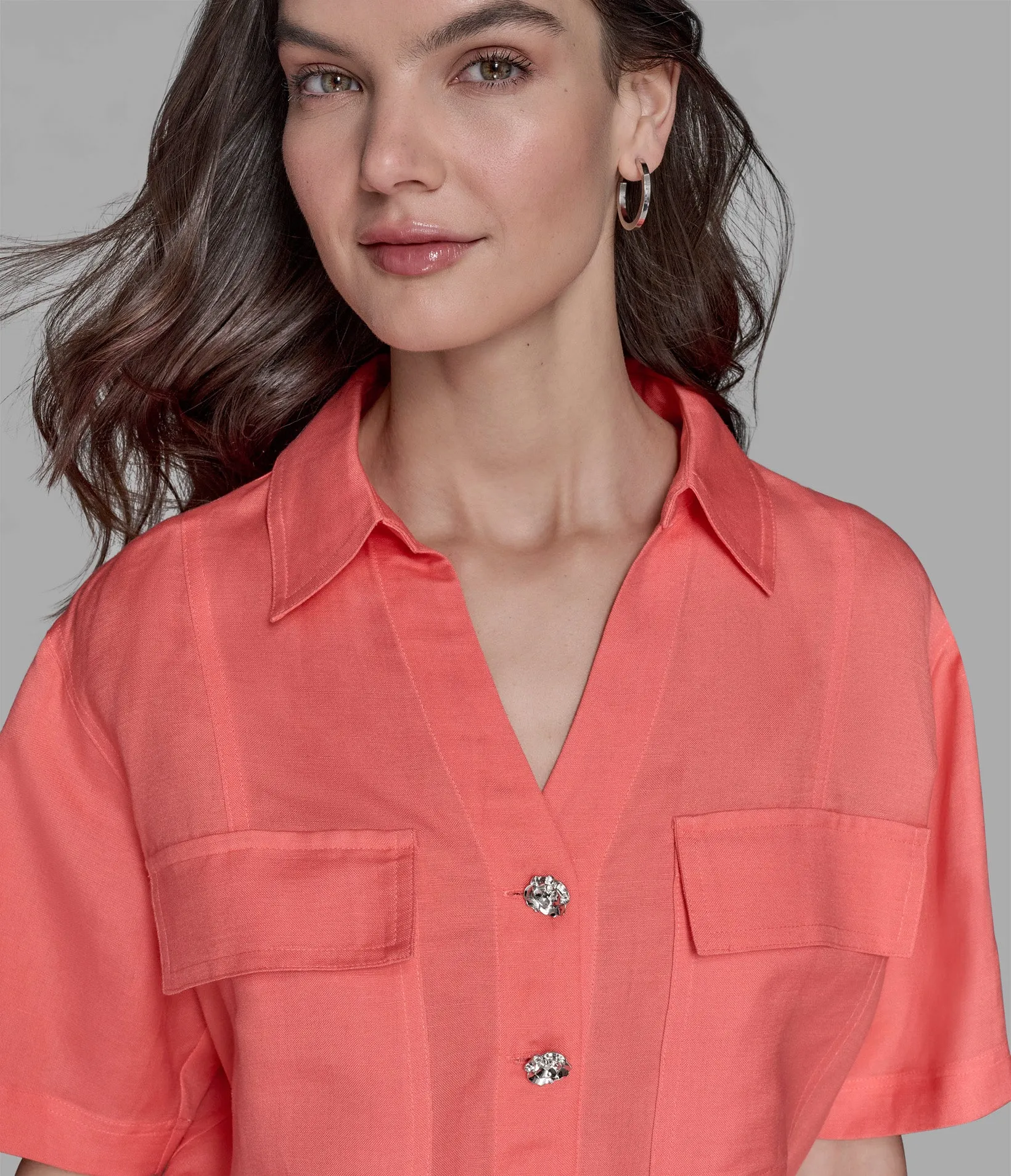 SHORT SLEEVE SOLID CAMP SHIRT sold by Karl Lagerfeld Paris product image thumbnail 5