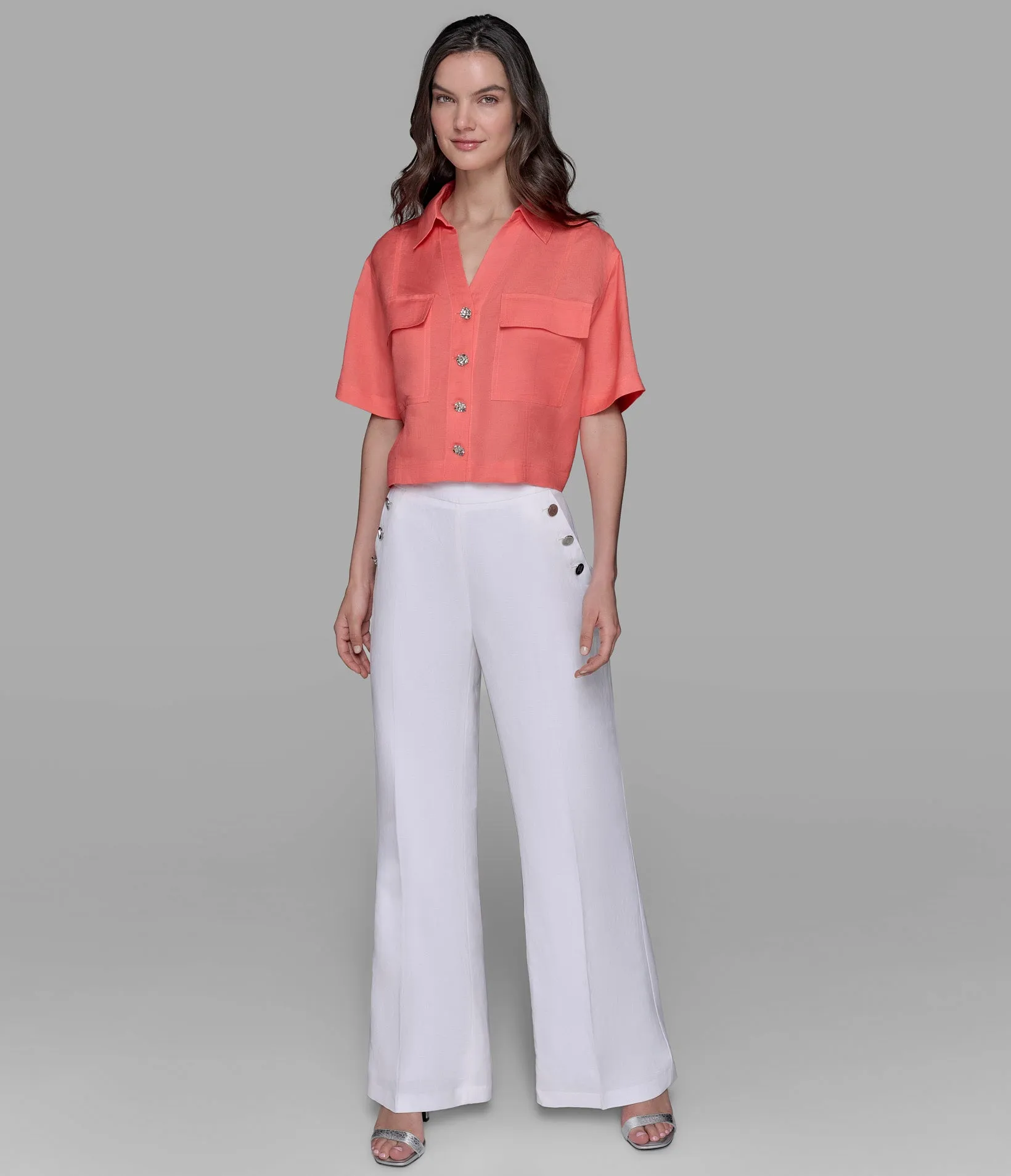 SHORT SLEEVE SOLID CAMP SHIRT sold by Karl Lagerfeld Paris product image thumbnail 3