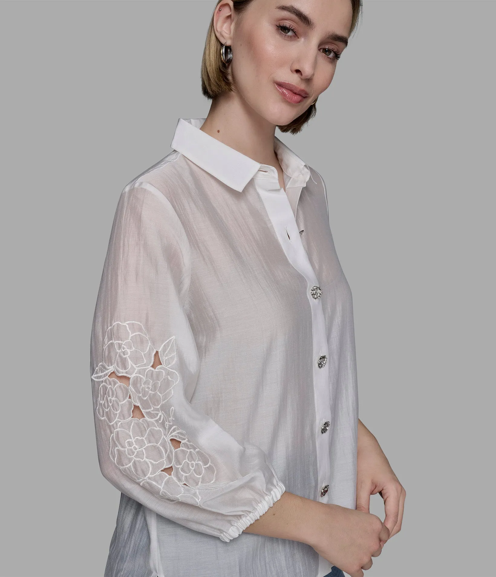 EMBELLISHED SHIRT WITH EYELET SLEEVE sold by Karl Lagerfeld Paris product image thumbnail 5