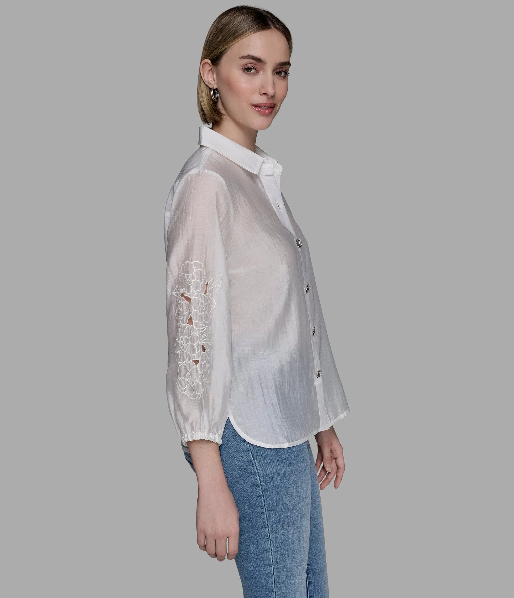 EMBELLISHED SHIRT WITH EYELET SLEEVE sold by Karl Lagerfeld Paris product image thumbnail 4