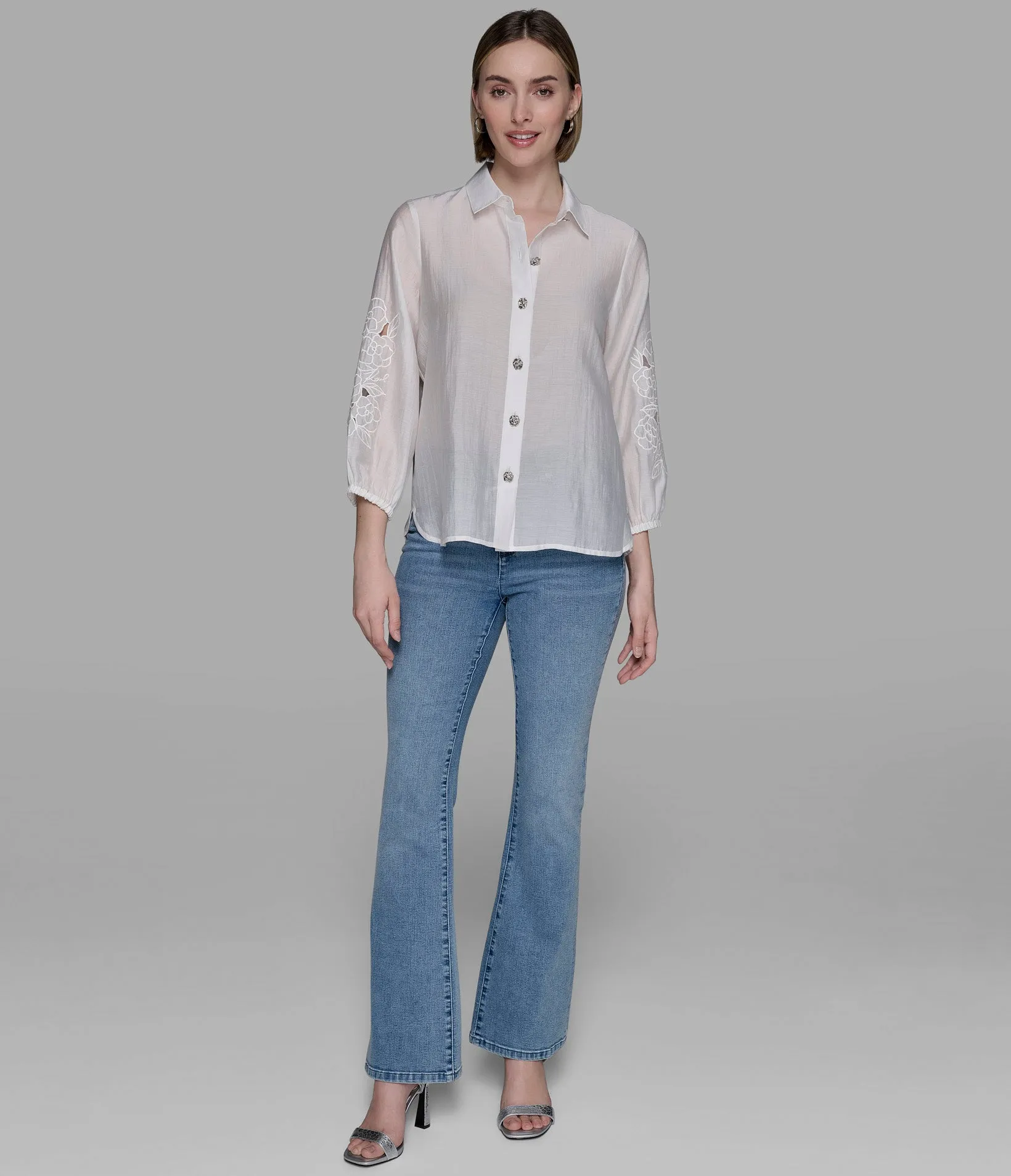 EMBELLISHED SHIRT WITH EYELET SLEEVE sold by Karl Lagerfeld Paris product image thumbnail 3