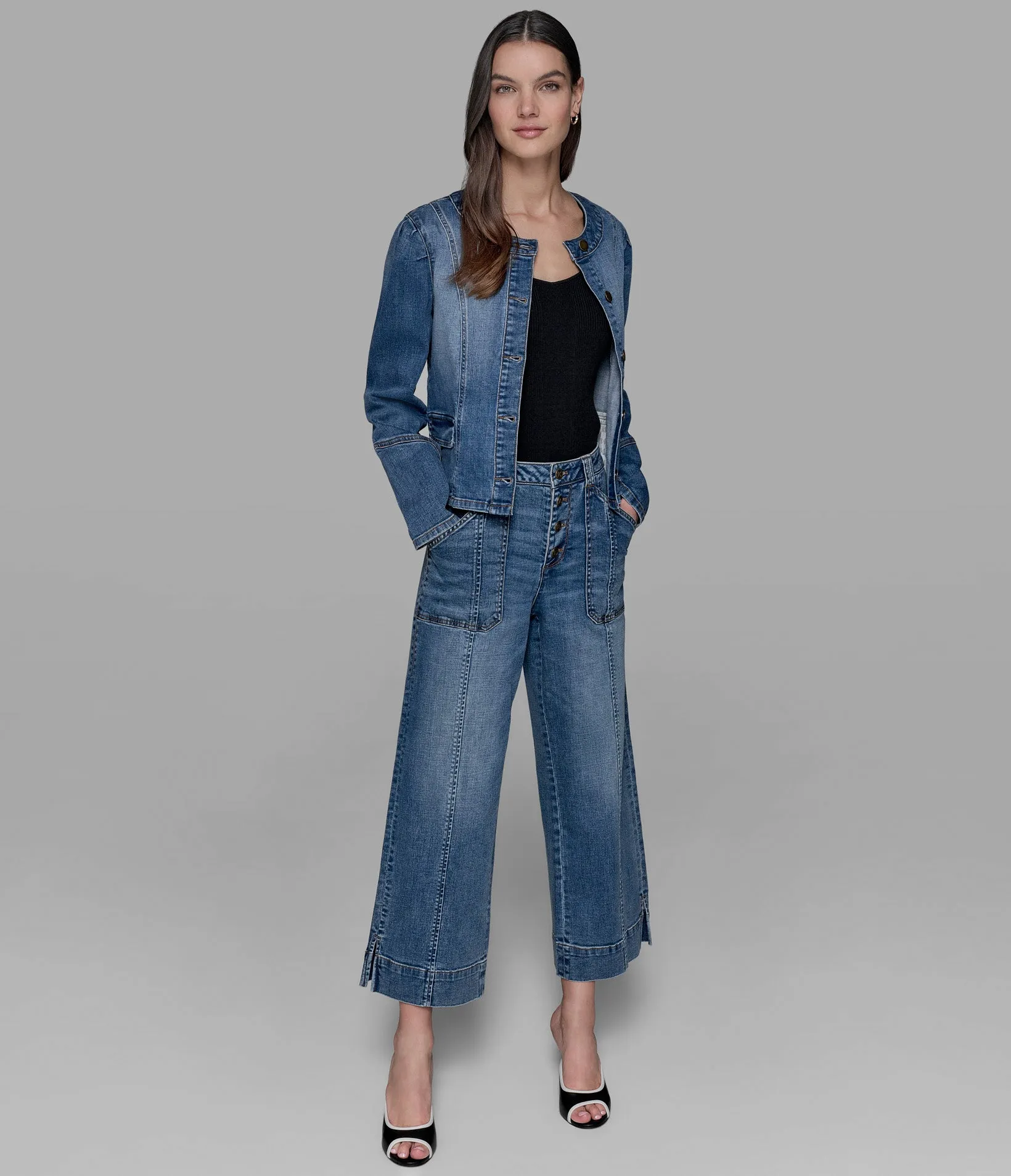 COLLARLESS DENIM JACKET sold by Karl Lagerfeld Paris product image thumbnail 3