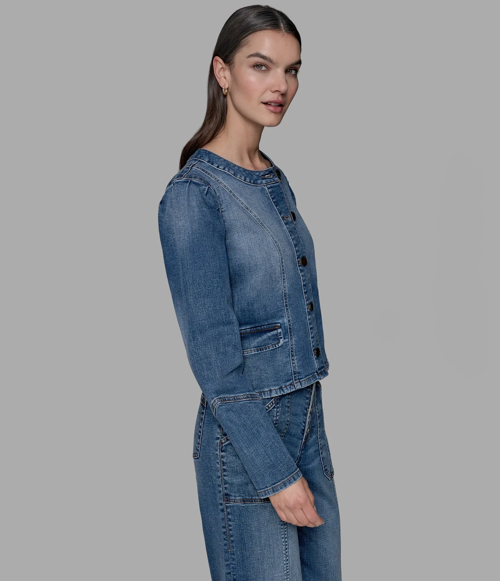 COLLARLESS DENIM JACKET sold by Karl Lagerfeld Paris product image thumbnail 4