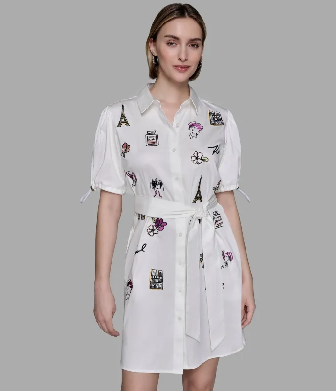 SHORT SLEEVE WHIMSY POPLIN SHIRT DRESS sold by Karl Lagerfeld Paris