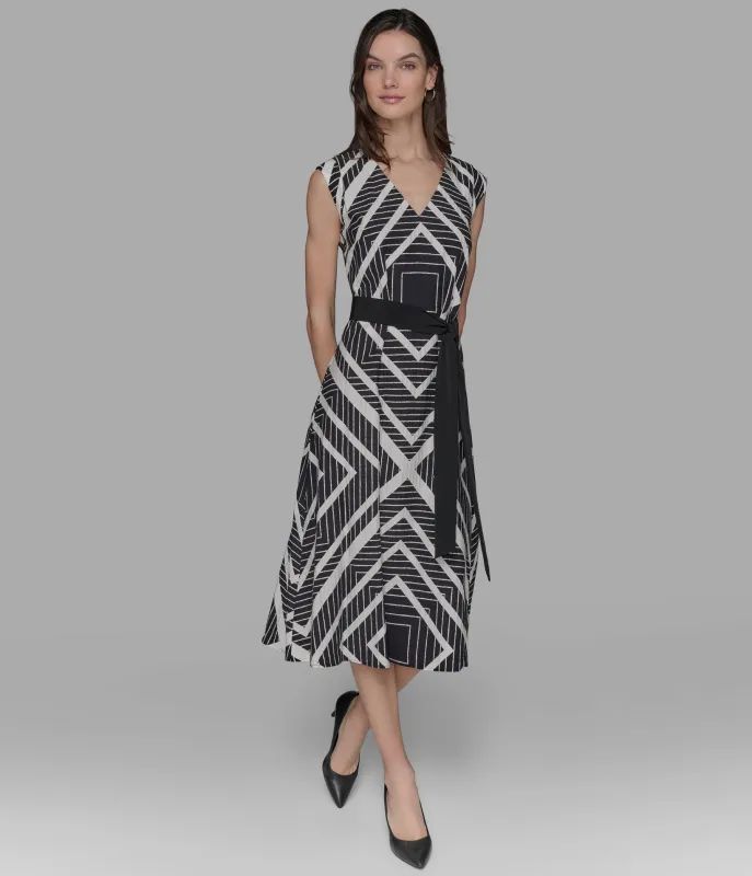 CHEVRON PRINT MIDI DRESS sold by Karl Lagerfeld Paris