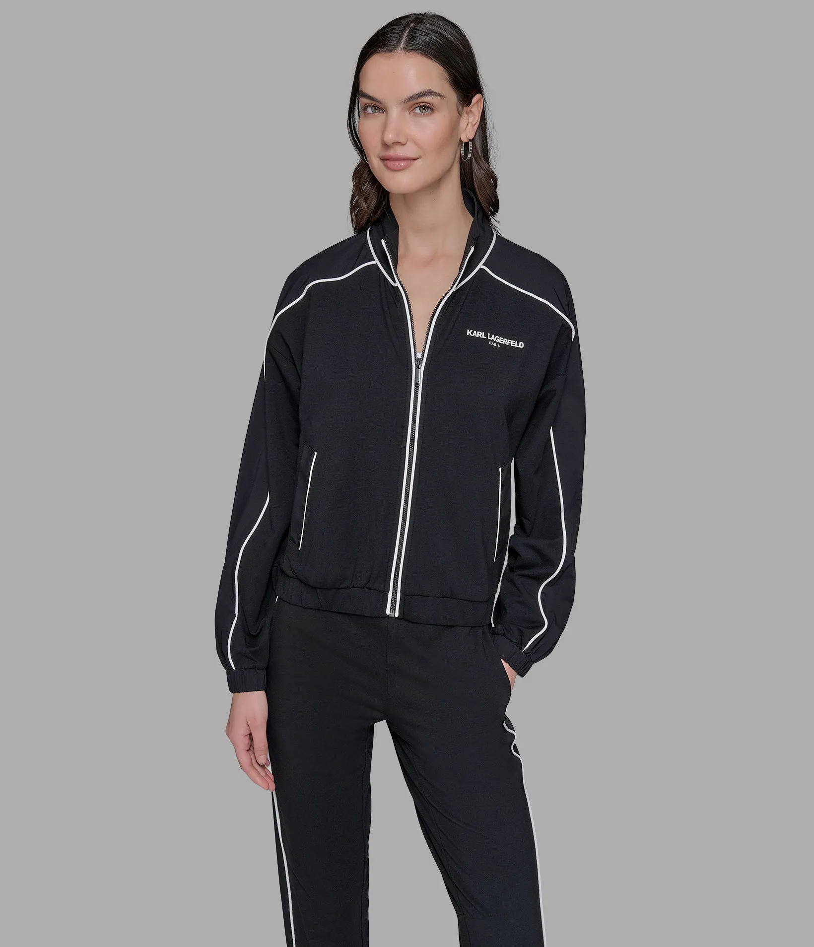 TIPPED CROP TRACK JACKET sold by Karl Lagerfeld Paris