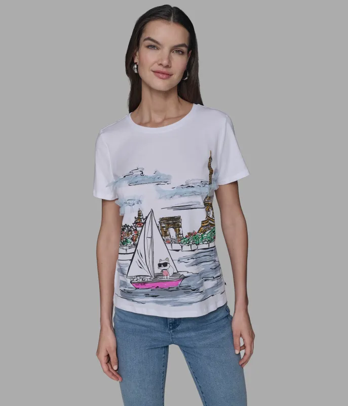 LUXE TULLE PARIS SCENE TEE sold by Karl Lagerfeld Paris