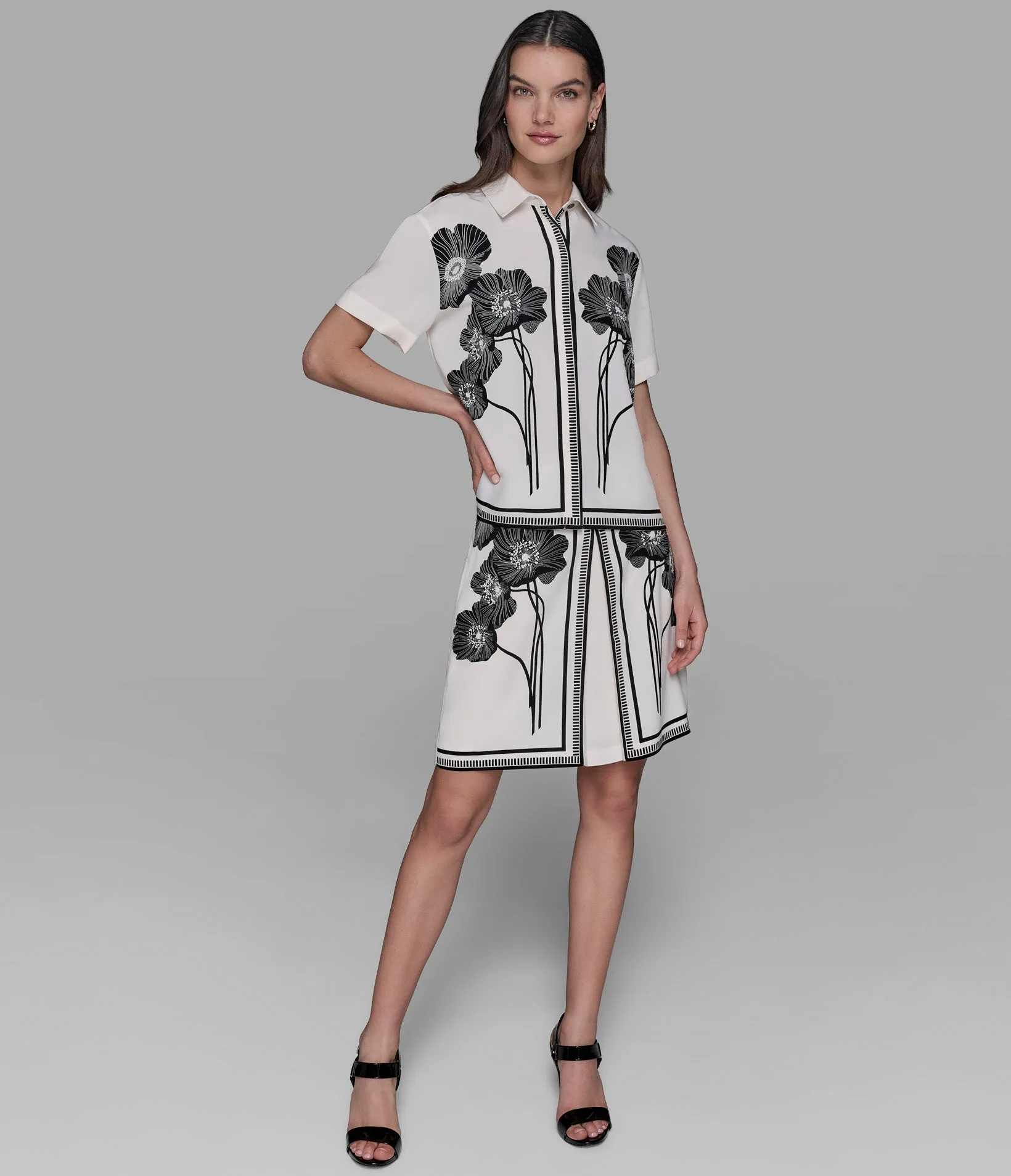SHORT SLEEVE FLORAL PRINT SOFT BLOUSE sold by Karl Lagerfeld Paris product image thumbnail 3