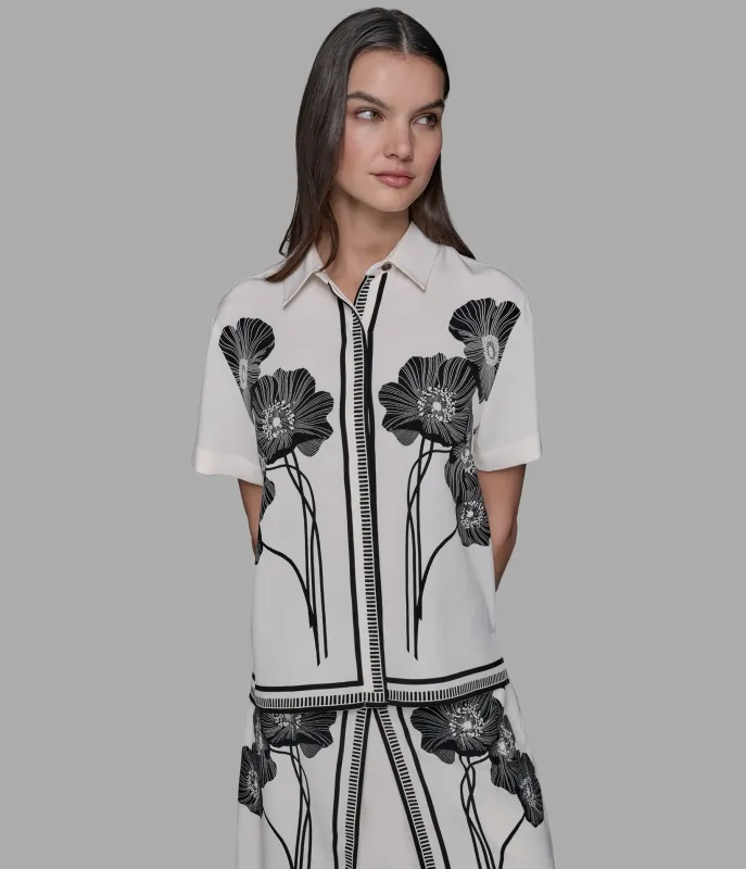 SHORT SLEEVE FLORAL PRINT SOFT BLOUSE sold by Karl Lagerfeld Paris