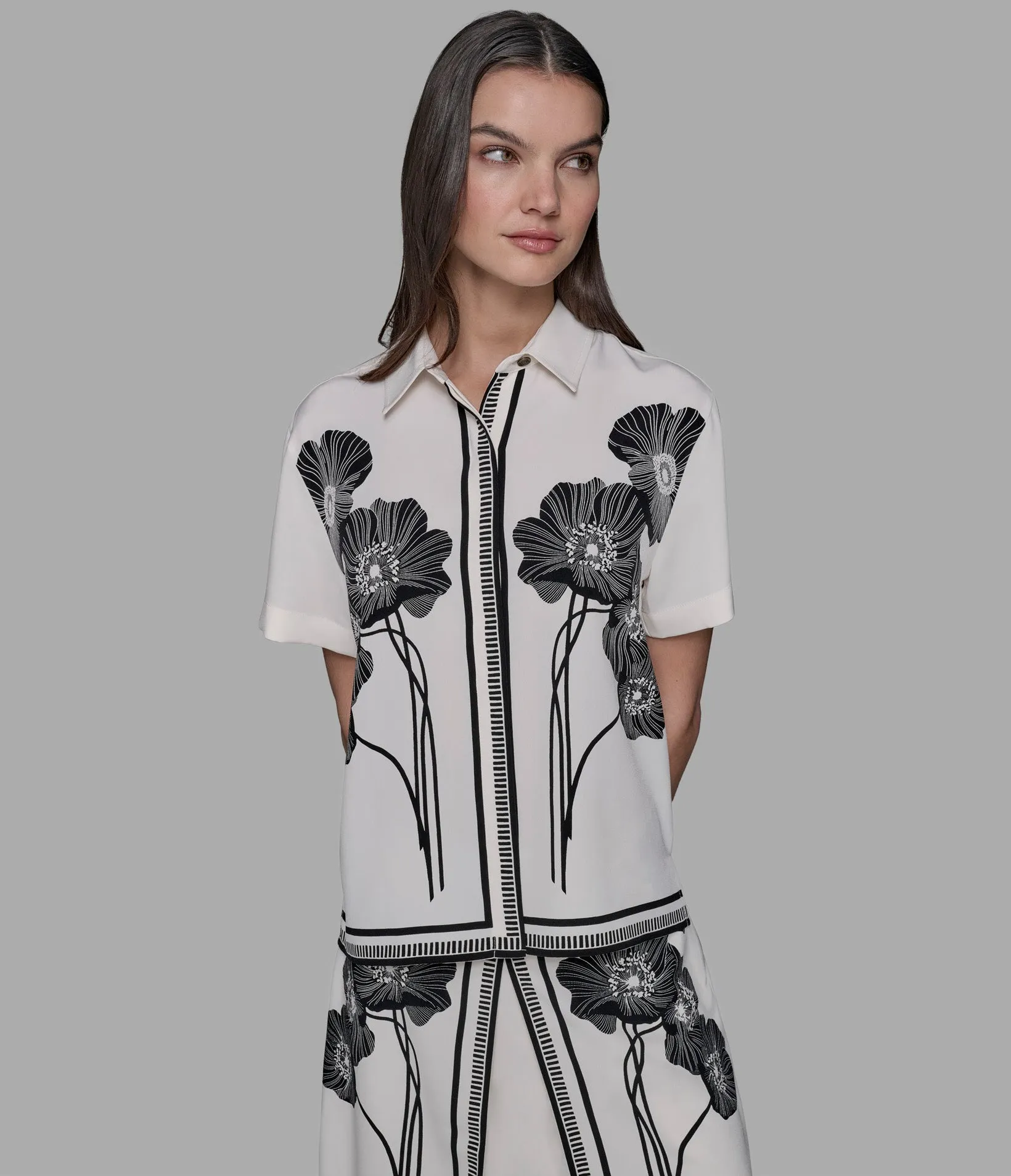 SHORT SLEEVE FLORAL PRINT SOFT BLOUSE sold by Karl Lagerfeld Paris