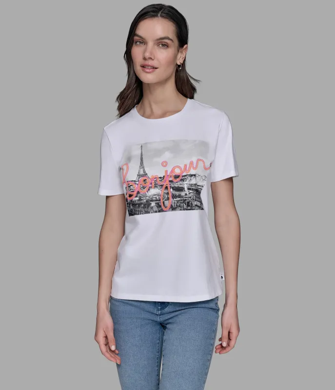 LUXE BONJOUR PARIS LOGO TEE sold by Karl Lagerfeld Paris