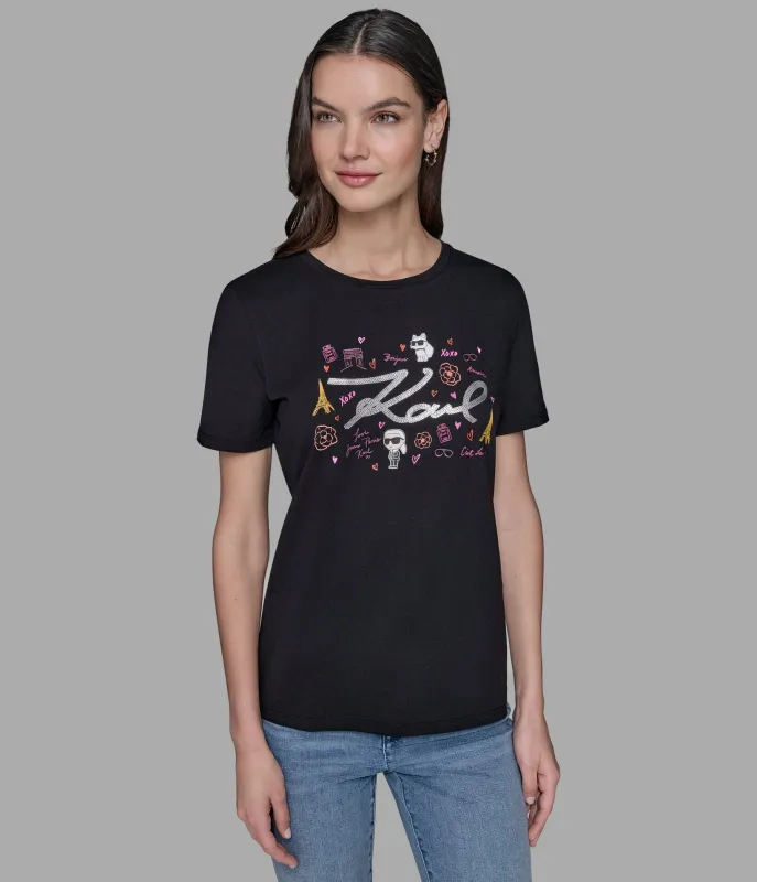 KARL SCRIPT WHIMSY TEE sold by Karl Lagerfeld Paris