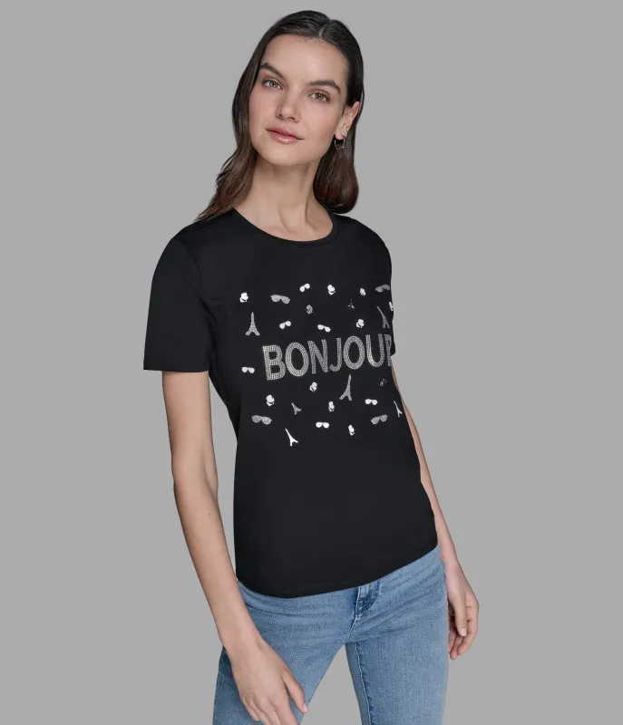 LUXE BONJOUR WHIMSY PINS TEE sold by Karl Lagerfeld Paris
