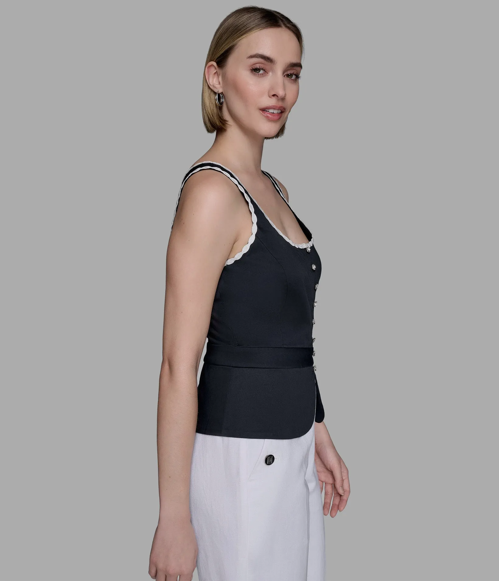 SLEEVELESS SCALLOPED EDGE WOVEN TANK sold by Karl Lagerfeld Paris product image thumbnail 4