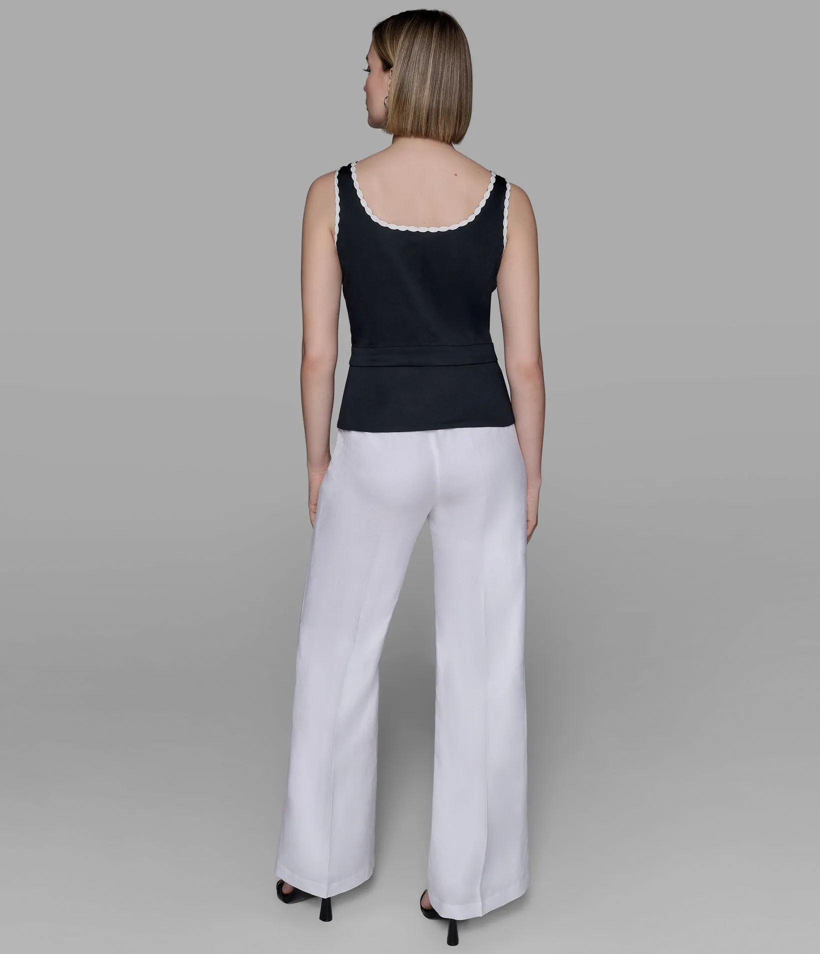 SLEEVELESS SCALLOPED EDGE WOVEN TANK sold by Karl Lagerfeld Paris product image thumbnail 2