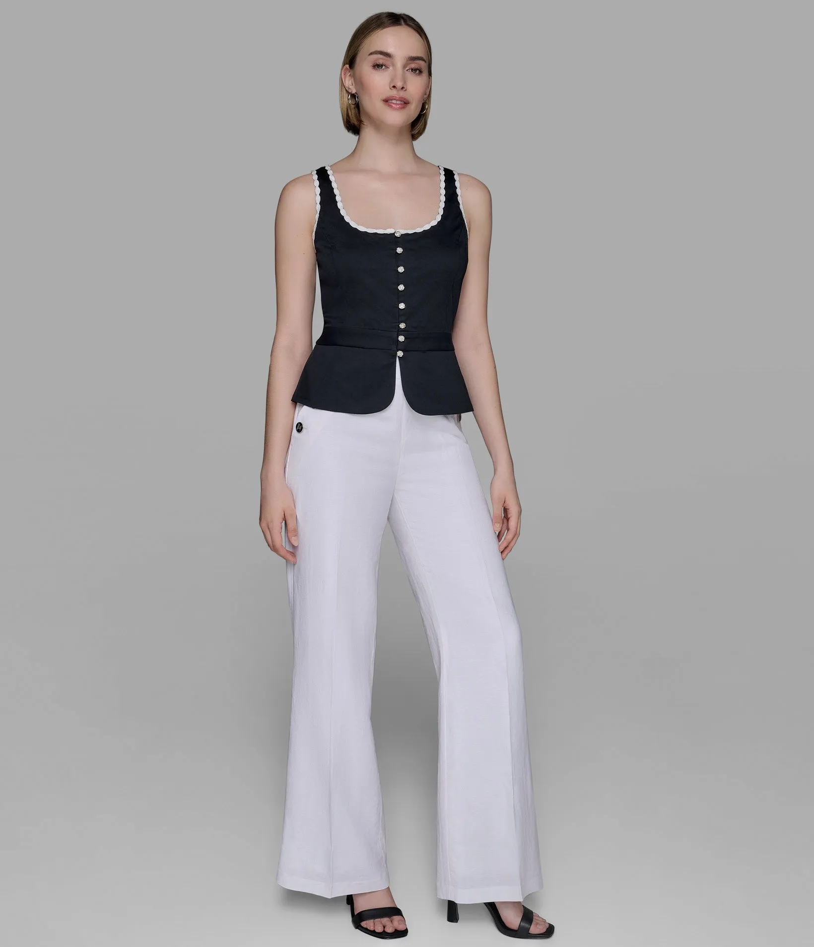 SLEEVELESS SCALLOPED EDGE WOVEN TANK sold by Karl Lagerfeld Paris product image thumbnail 3