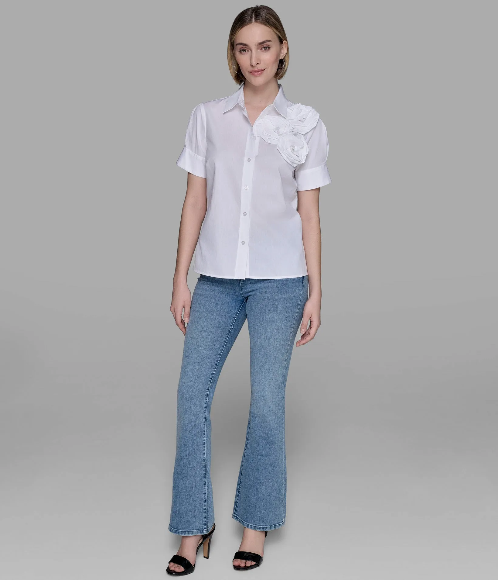 SHORT SLEEVE POPLIN SHIRT WITH FLORAL APPLIQUÉ sold by Karl Lagerfeld Paris product image thumbnail 3