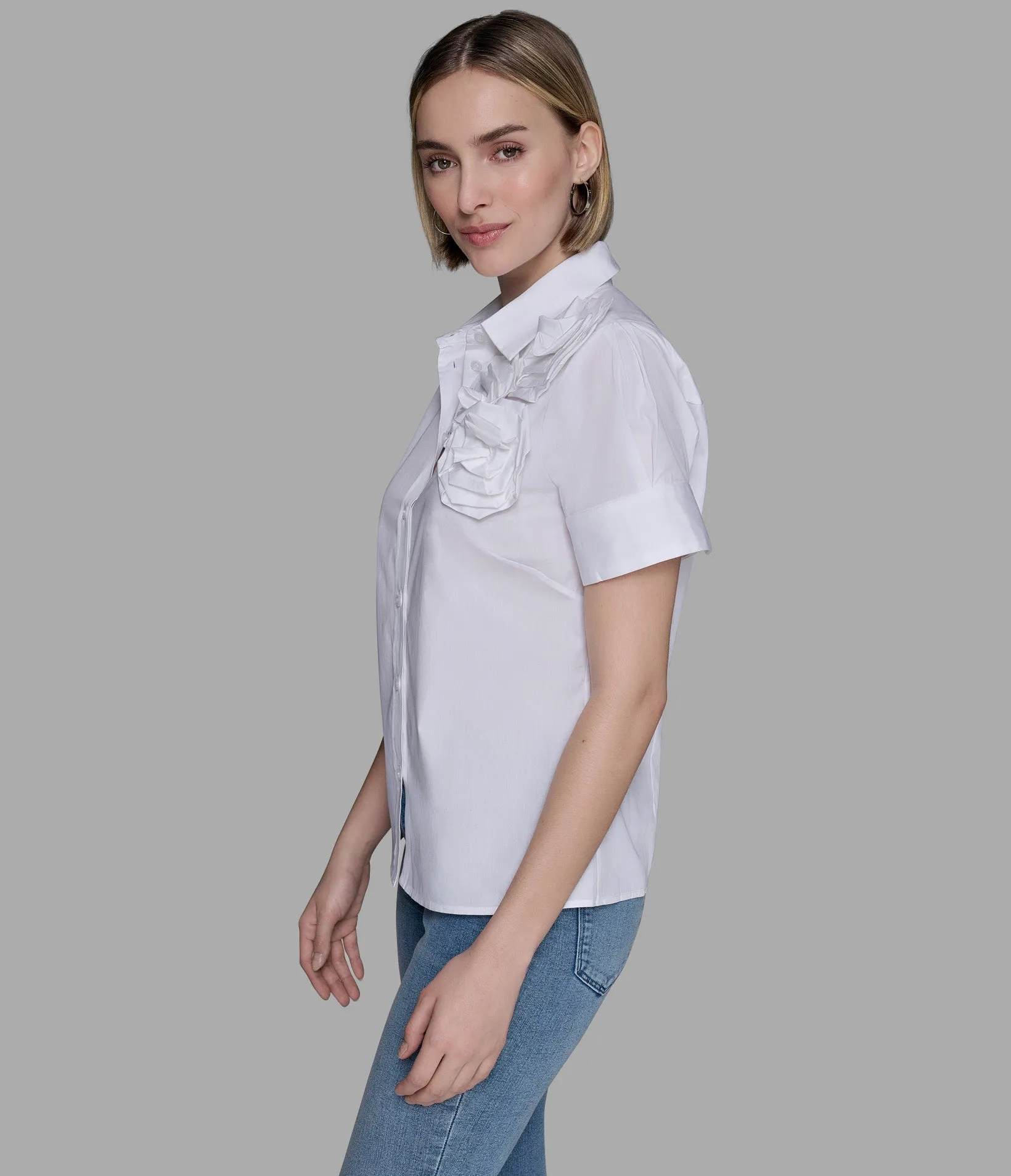 SHORT SLEEVE POPLIN SHIRT WITH FLORAL APPLIQUÉ sold by Karl Lagerfeld Paris product image thumbnail 4